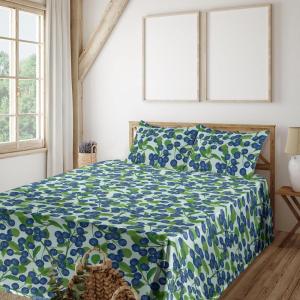 Ambesonne Spring Floral Sheet Set, Valentine’s Day Concept Romantic Garden Flowers with Leaves Greenery, Fitted and Flat Sheet with Pillowcases Bedding Accent 4 Piece Set, Queen, Seafoam Peach White(Dark Lavender Fern Green)