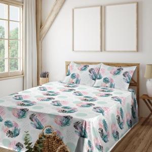 Ambesonne Spring Floral Sheet Set, Valentine’s Day Concept Romantic Garden Flowers with Leaves Greenery, Fitted and Flat Sheet with Pillowcases Bedding Accent 4 Piece Set, Queen, Seafoam Peach White(Almond Green Dark Coral)