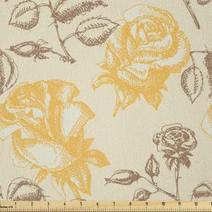 Ambesonne Vintage Floral Fabric by The Yard, Sketch Style Romantic Roses Love Flower Valentine’s Day Theme, Stretch Knit Fabric for Clothing Sewing and Arts Crafts, 10 Yards, Brown Yellow and Beige(Brown Yellow and Beige)