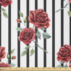 Ambesonne Watercolor Fabric by The Yard, Rose Pattern with Vertical Stripes Pattern Romantic Valentines Day, Stretch Knit Fabric for Clothing Sewing and Arts Crafts, 3 Yards, Ruby Reseda Green Black(Ruby Reseda Green Black)