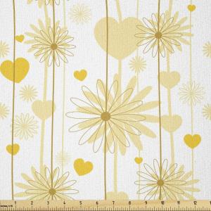 Ambesonne Yellow Fabric by the Yard, Dreamy Floral Composition with Hearts Valentines Day Inspired Pattern Spring, Stretch Knit Fabric for Clothing Sewing and Arts Crafts, 10 Yards, Earth Yellow Beige(Earth Yellow Beige)