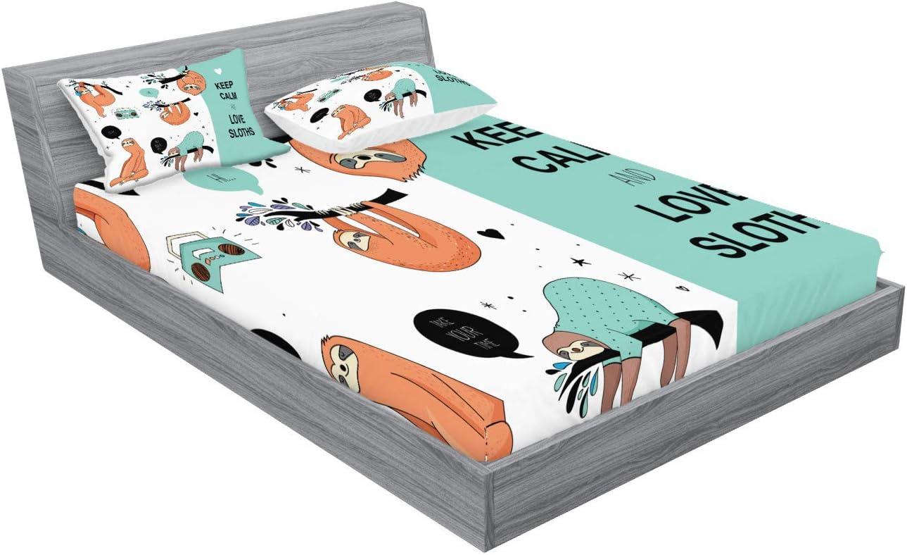 imageAmbesonne Animal Fitted Sheet amp Pillow Sham Set Lazy Sleepy Bear Tribe of Australian Sloths Keep Calm Words Cartoon Priint Decorative Printed 3 Piece Bedding Decor Set Full Pale TealPale Teal