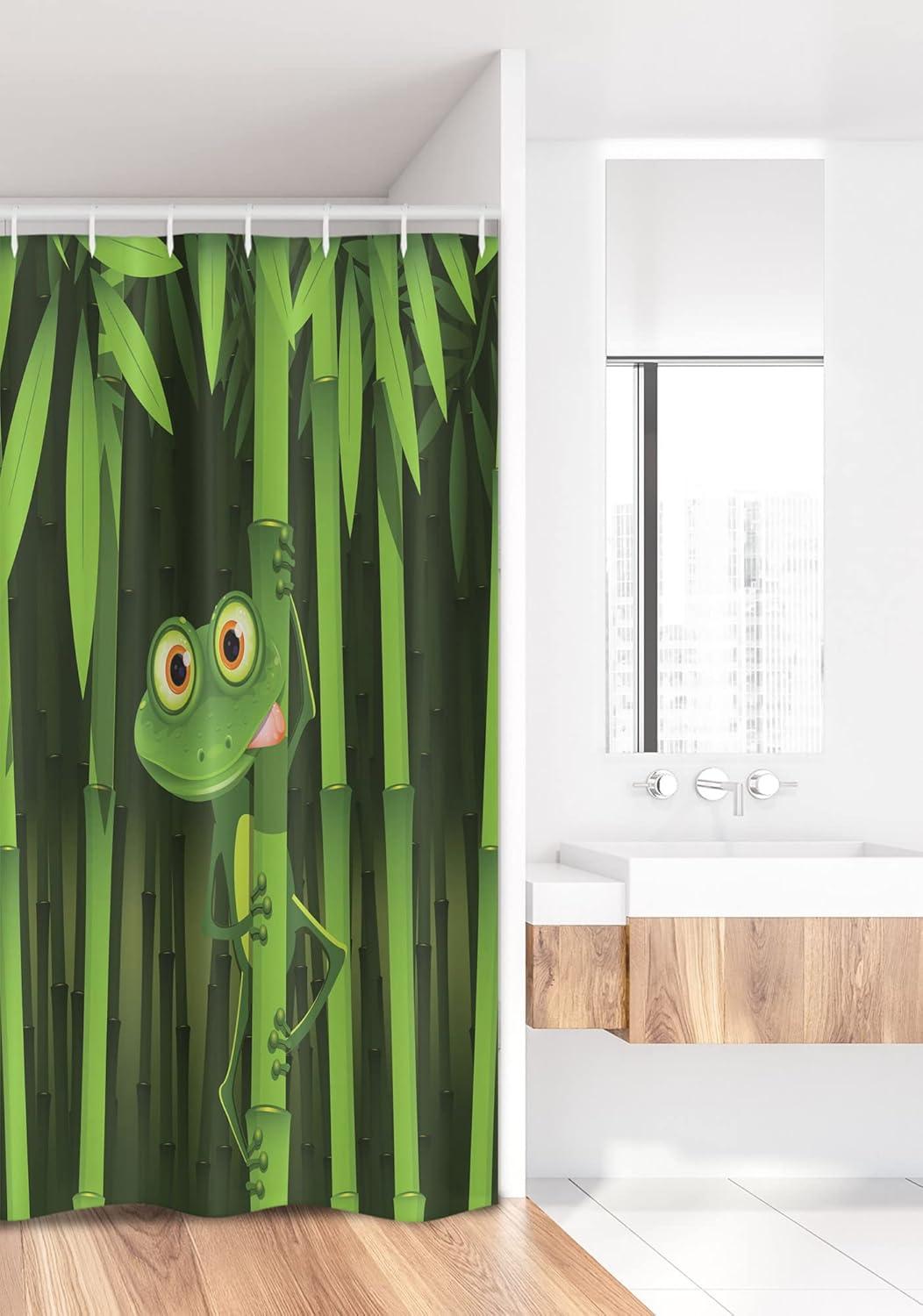 imageAmbesonne Animal Stall Shower Curtain Funny Illustration of a Friendly Fun Frog Character on Jungle Trees Nature Forest Cartoon Fabric Bathroom Decor Set with Hooks 36 W x 72 L Green