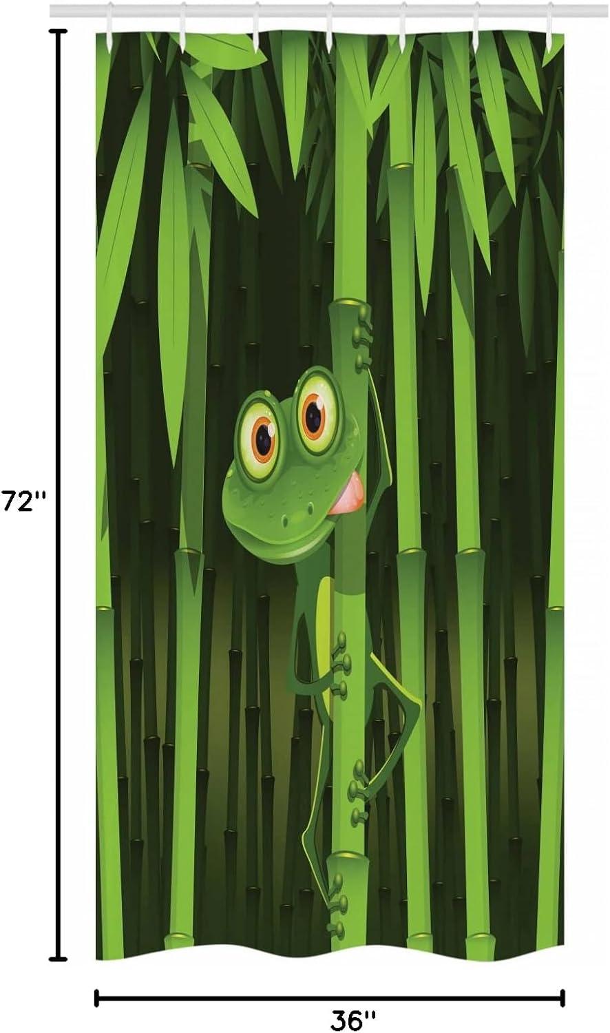 imageAmbesonne Animal Stall Shower Curtain Funny Illustration of a Friendly Fun Frog Character on Jungle Trees Nature Forest Cartoon Fabric Bathroom Decor Set with Hooks 36 W x 72 L Green