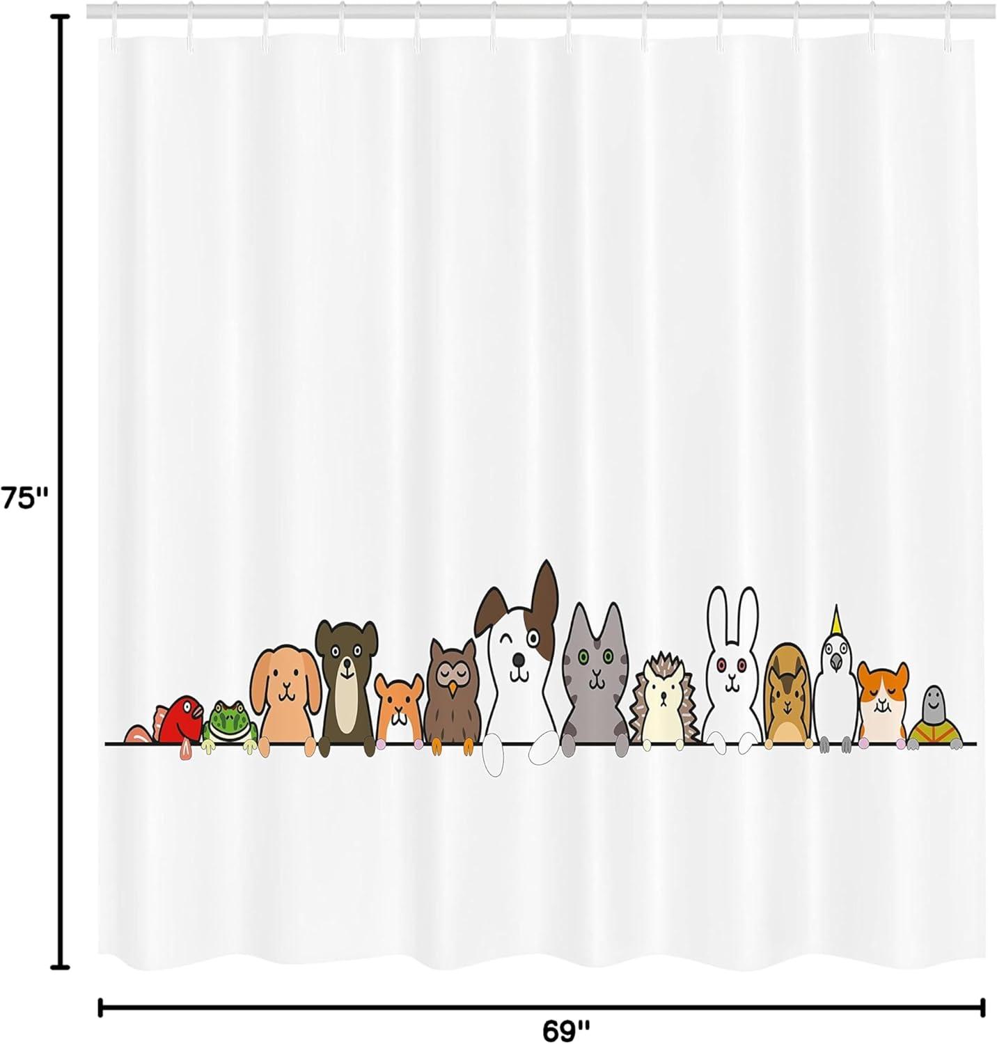 imageAmbesonne Cartoon Shower Curtain Domestic Pets Various Animals with Funny Expressions Humorous Cartoon Style Cloth Fabric Bathroom Decor Set with Hooks 69 W x 75 L Grey Salmon