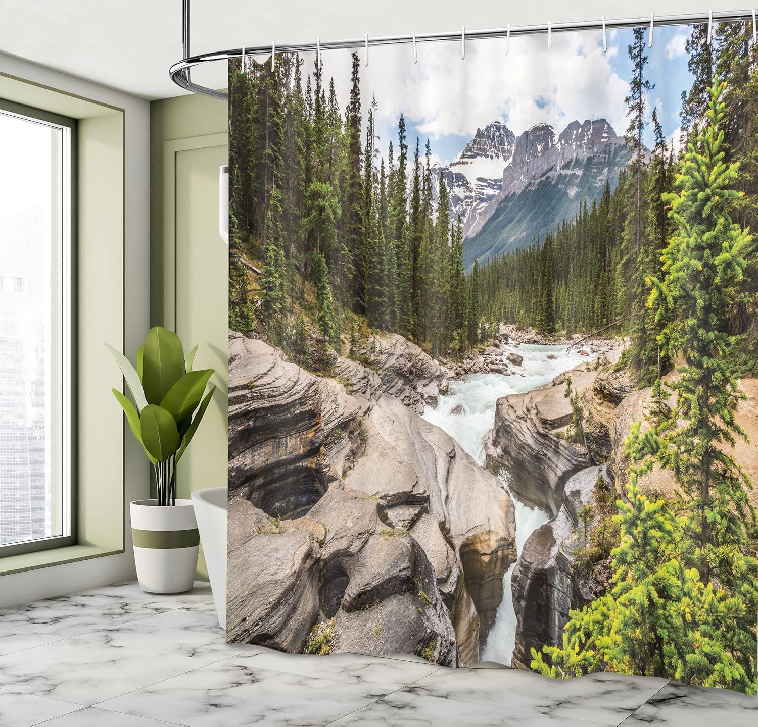 imageAmbesonne Cartoon Shower Curtain Pug Dog in Bathtub Grooming Salon Service Shampoo Rubber Duck Pets in Style Image Cloth Fabric Bathroom Decor Set with Hooks 69 W x 70 L TealGreen White
