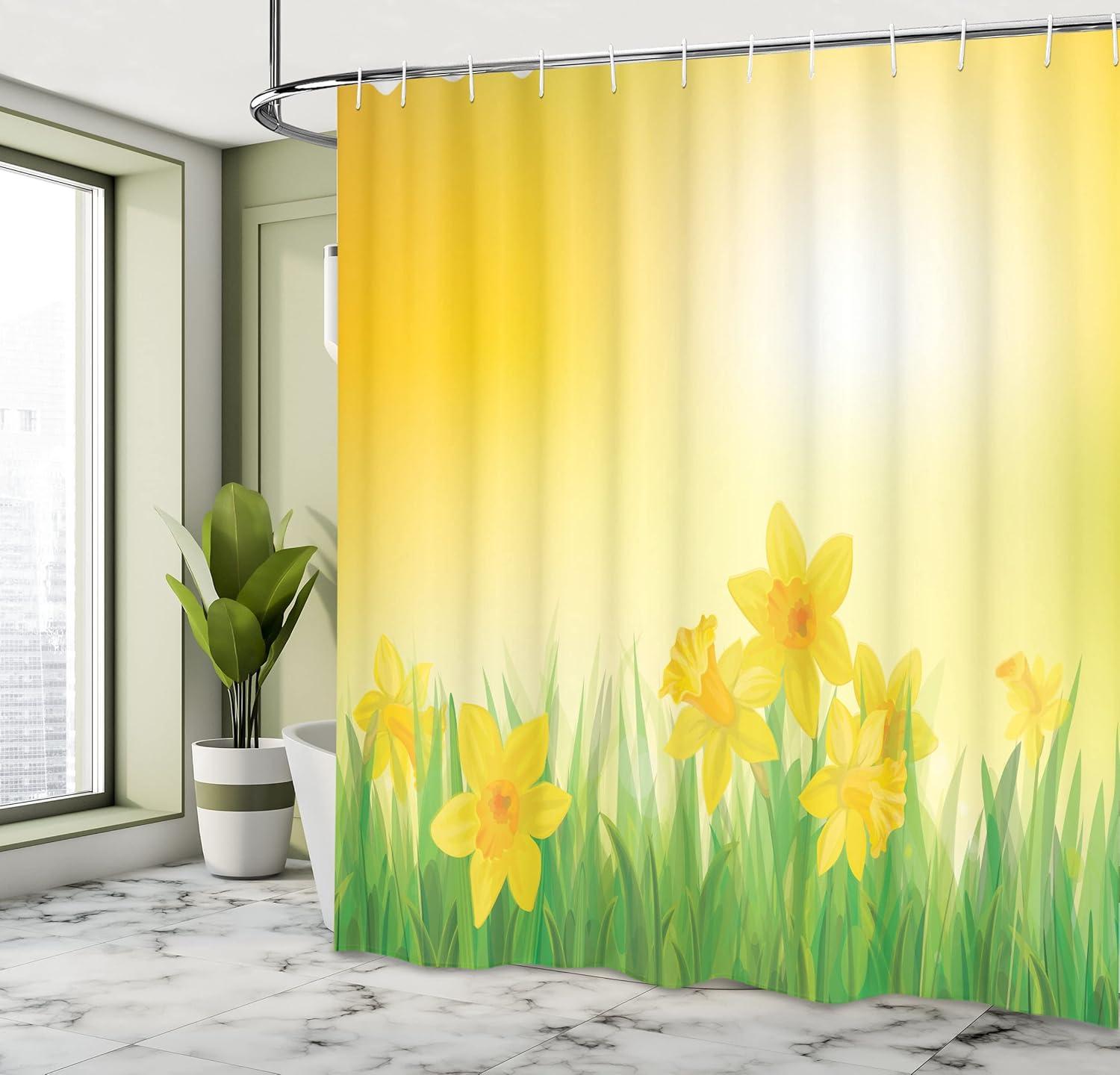 imageAmbesonne Cartoon Shower Curtain Pug Dog in Bathtub Grooming Salon Service Shampoo Rubber Duck Pets in Style Image Cloth Fabric Bathroom Decor Set with Hooks 69 W x 70 L TealYellow and Green