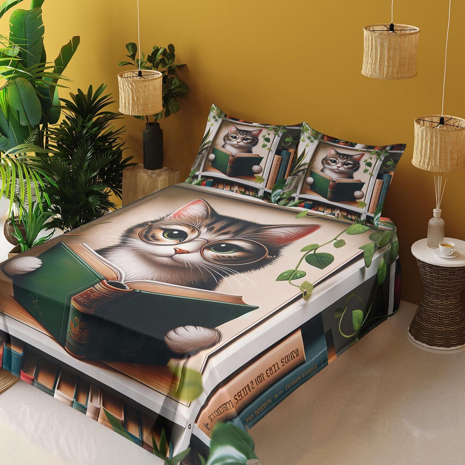 imageAmbesonne Cat Sheet Set Romantic Date Night of Kitties Drinking Milkshake Cozy Night Scene Valentines Fitted and Flat Sheet with Pillowcases Bedding Accent 4 Piece Set King Dark Blue ApricotGreen Paprika Beige