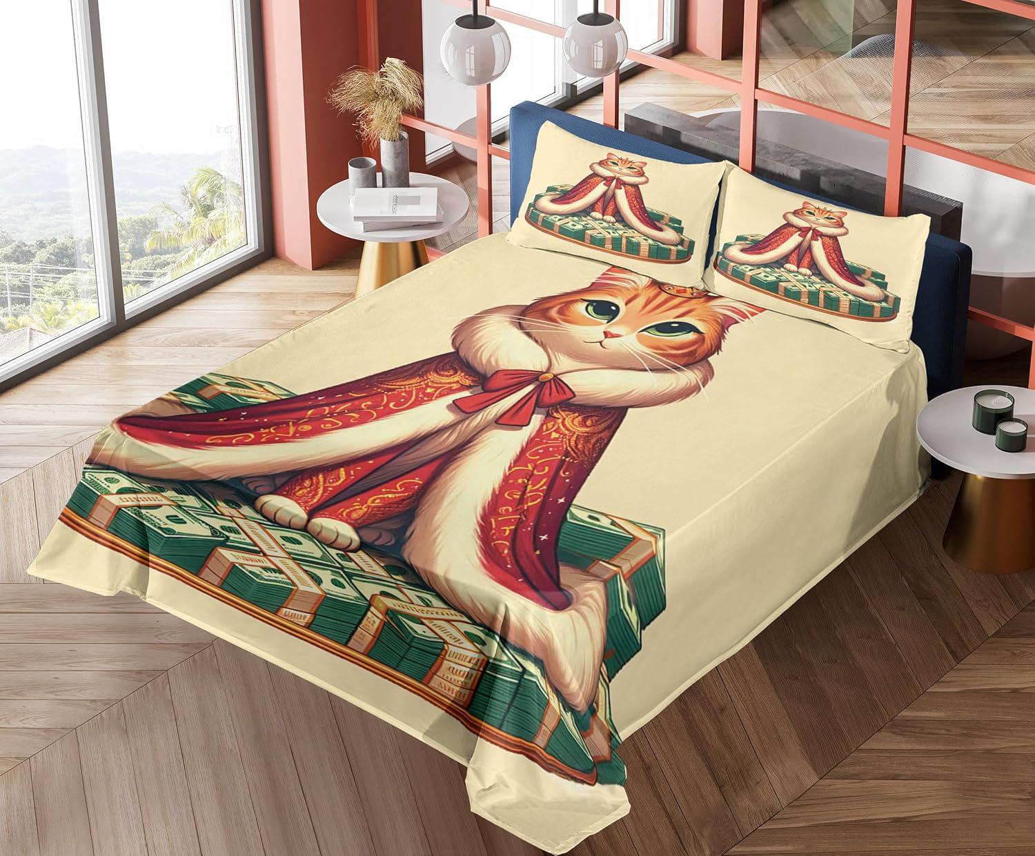imageAmbesonne Cat Sheet Set Romantic Date Night of Kitties Drinking Milkshake Cozy Night Scene Valentines Fitted and Flat Sheet with Pillowcases Bedding Accent 4 Piece Set King Dark Blue ApricotCream Hunter Green and Orange