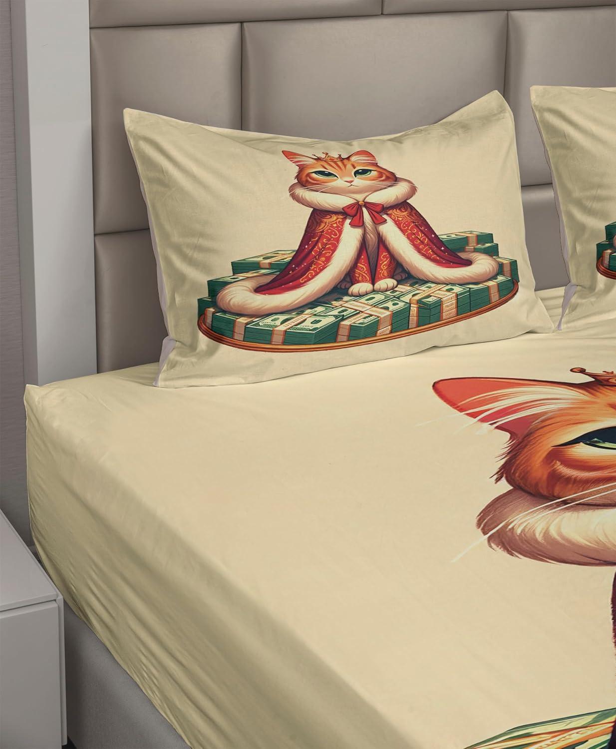imageAmbesonne Cat Sheet Set Romantic Date Night of Kitties Drinking Milkshake Cozy Night Scene Valentines Fitted and Flat Sheet with Pillowcases Bedding Accent 4 Piece Set King Dark Blue ApricotCream Hunter Green and Orange