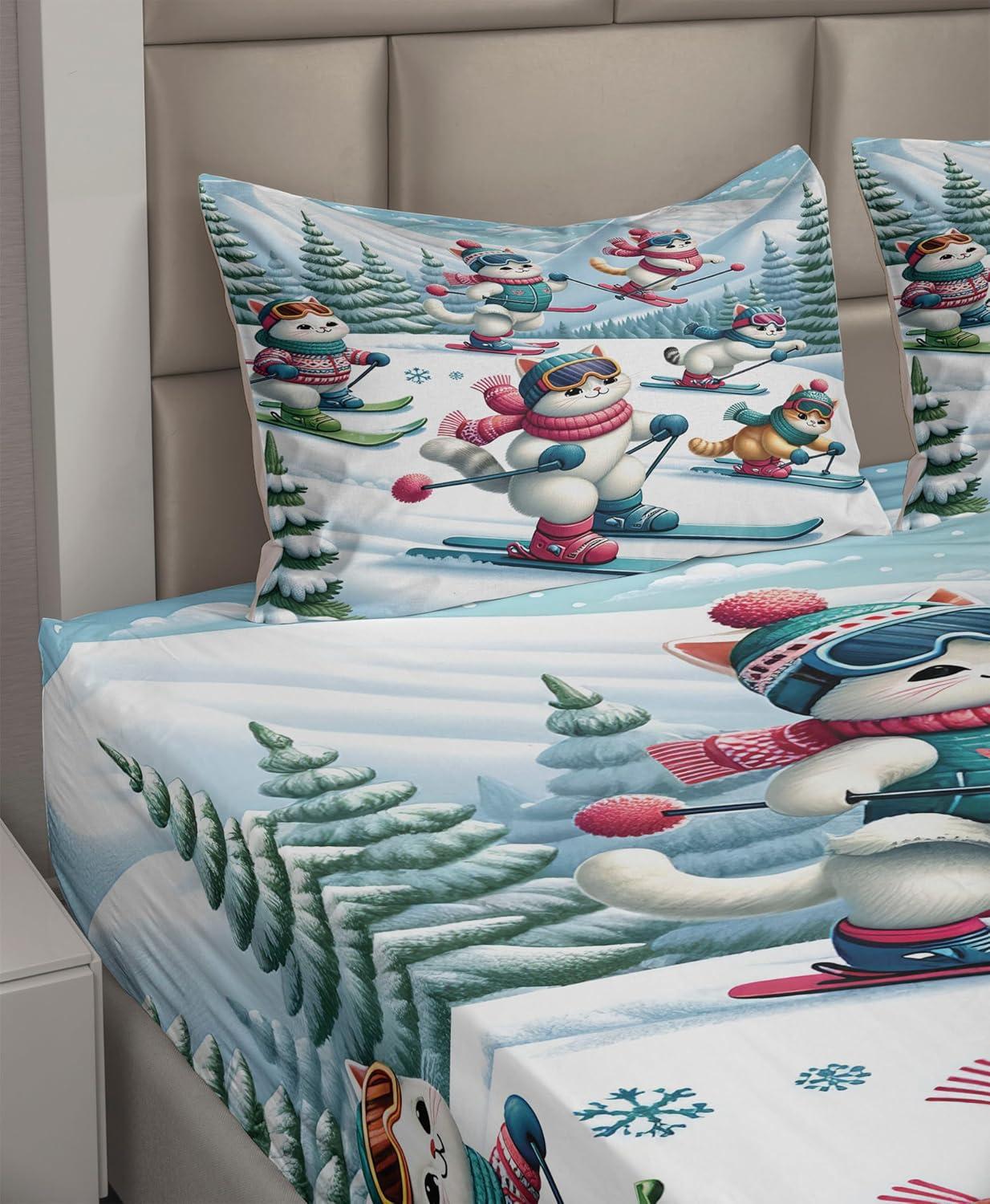 imageAmbesonne Cat Sheet Set Romantic Date Night of Kitties Drinking Milkshake Cozy Night Scene Valentines Fitted and Flat Sheet with Pillowcases Bedding Accent 4 Piece Set King Dark Blue ApricotPale Blue Raspberry White