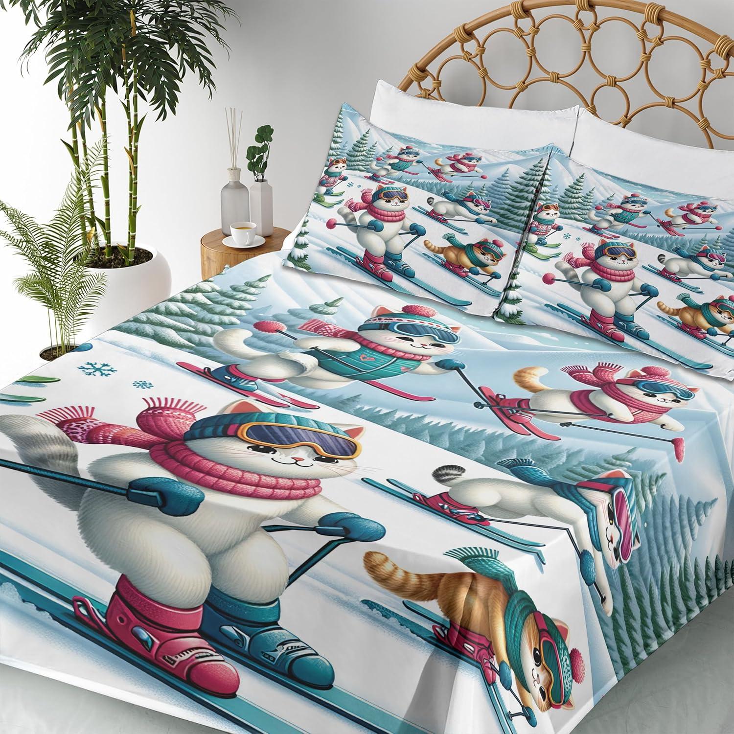 imageAmbesonne Cat Sheet Set Romantic Date Night of Kitties Drinking Milkshake Cozy Night Scene Valentines Fitted and Flat Sheet with Pillowcases Bedding Accent 4 Piece Set King Dark Blue ApricotPale Blue Raspberry White