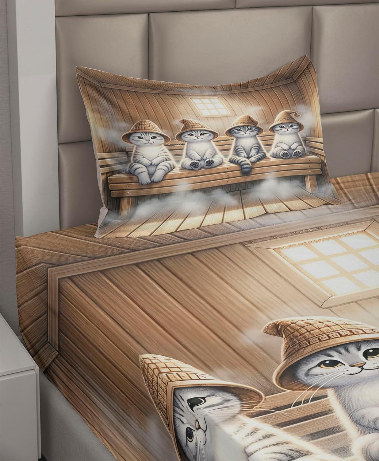 imageAmbesonne Cat Sheet Set Romantic Date Night of Kitties Drinking Milkshake Cozy Night Scene Valentines Fitted and Flat Sheet with Pillowcases Bedding Accent 4 Piece Set King Dark Blue ApricotPastel Brown and Pale Grey