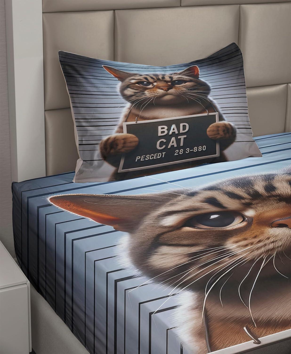 imageAmbesonne Cat Sheet Set Romantic Date Night of Kitties Drinking Milkshake Cozy Night Scene Valentines Fitted and Flat Sheet with Pillowcases Bedding Accent 4 Piece Set King Dark Blue ApricotUmber and Pale Blue Grey
