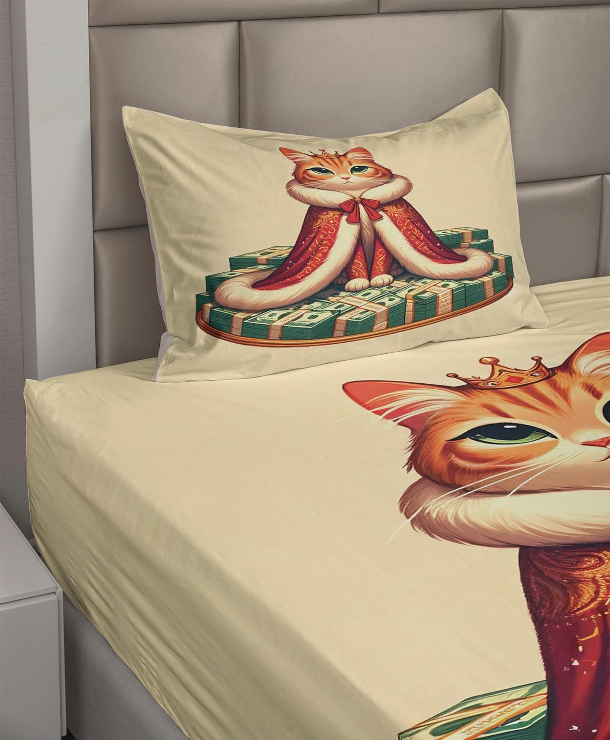 imageAmbesonne Cat Sheet Set Romantic Date Night of Kitties Drinking Milkshake Cozy Night Scene Valentines Fitted and Flat Sheet with Pillowcases Bedding Accent 4 Piece Set King Dark Blue ApricotCream Hunter Green and Orange