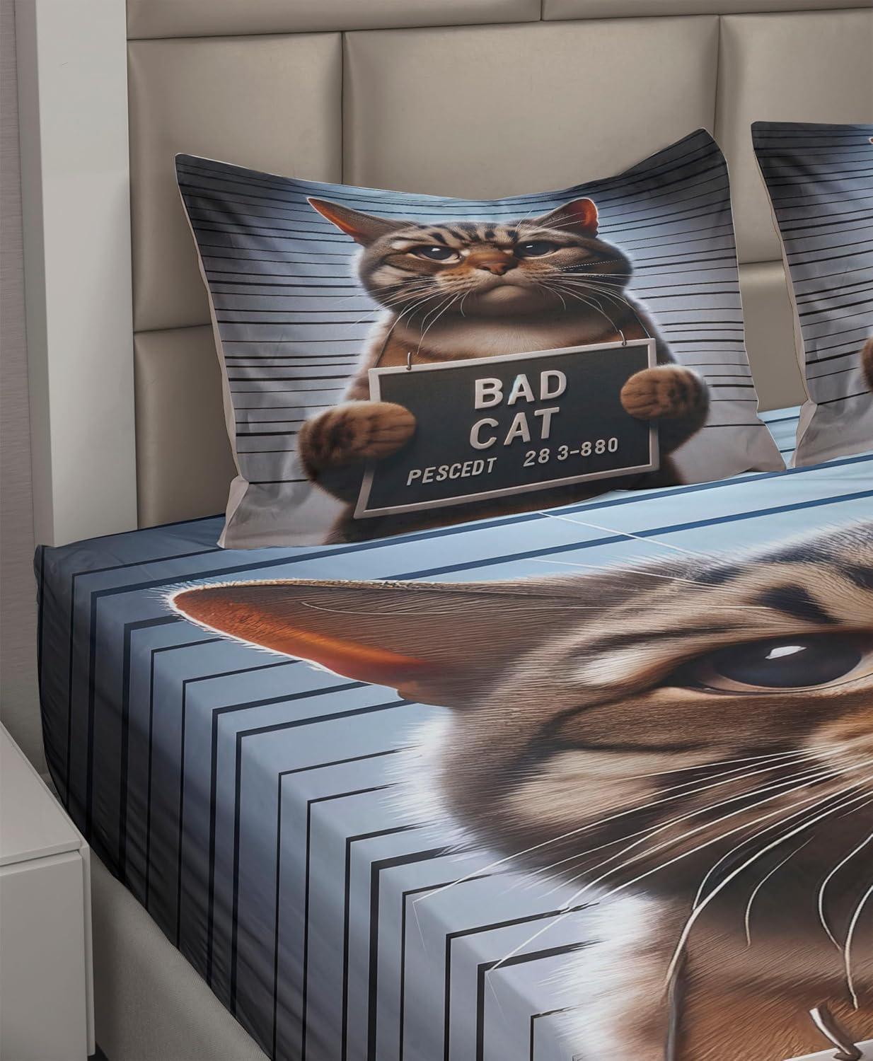 imageAmbesonne Cat Sheet Set Romantic Date Night of Kitties Drinking Milkshake Cozy Night Scene Valentines Fitted and Flat Sheet with Pillowcases Bedding Accent 4 Piece Set King Dark Blue ApricotUmber and Pale Blue Grey
