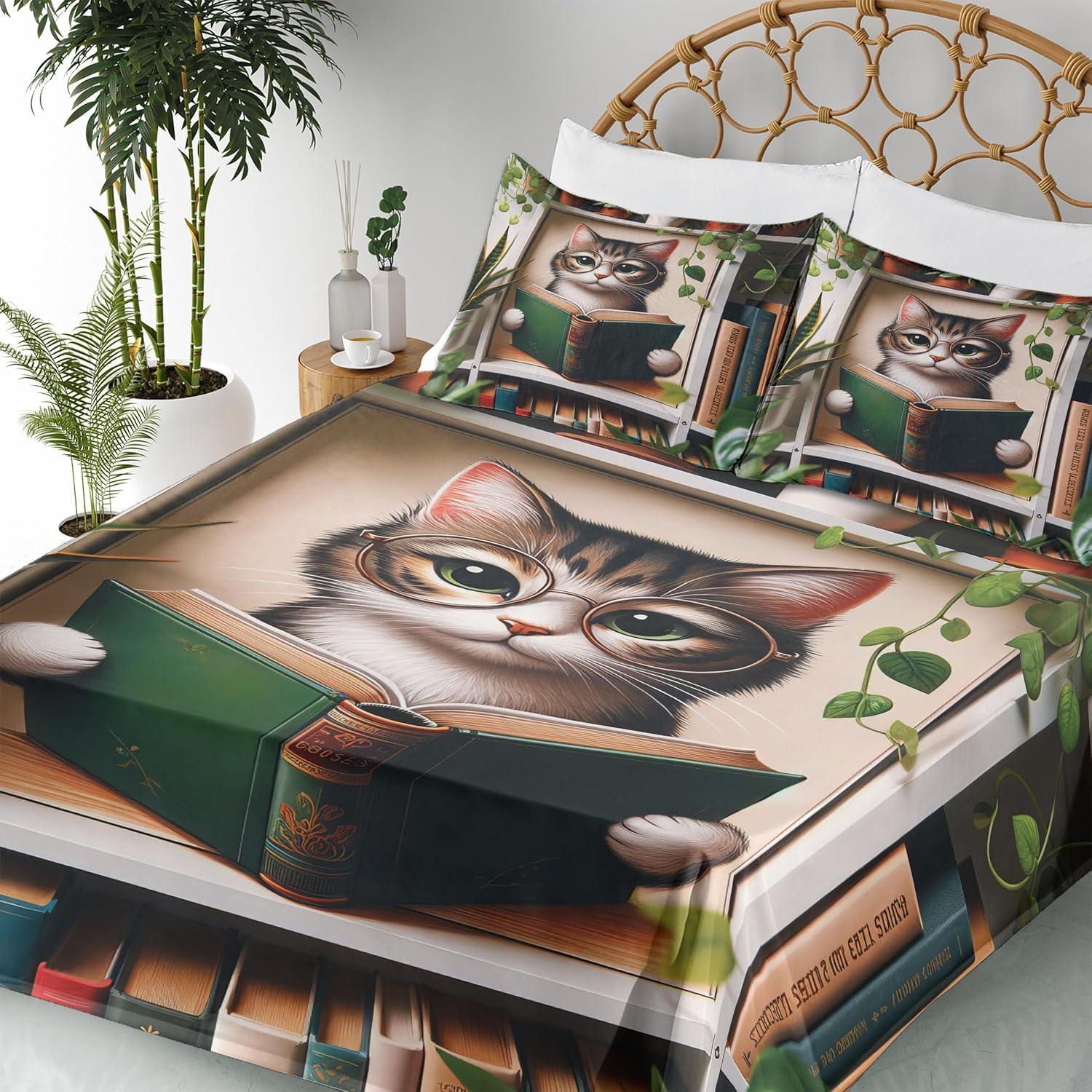imageAmbesonne Cat Sheet Set Romantic Date Night of Kitties Drinking Milkshake Cozy Night Scene Valentines Fitted and Flat Sheet with Pillowcases Bedding Accent 4 Piece Set King Dark Blue ApricotGreen Paprika Beige