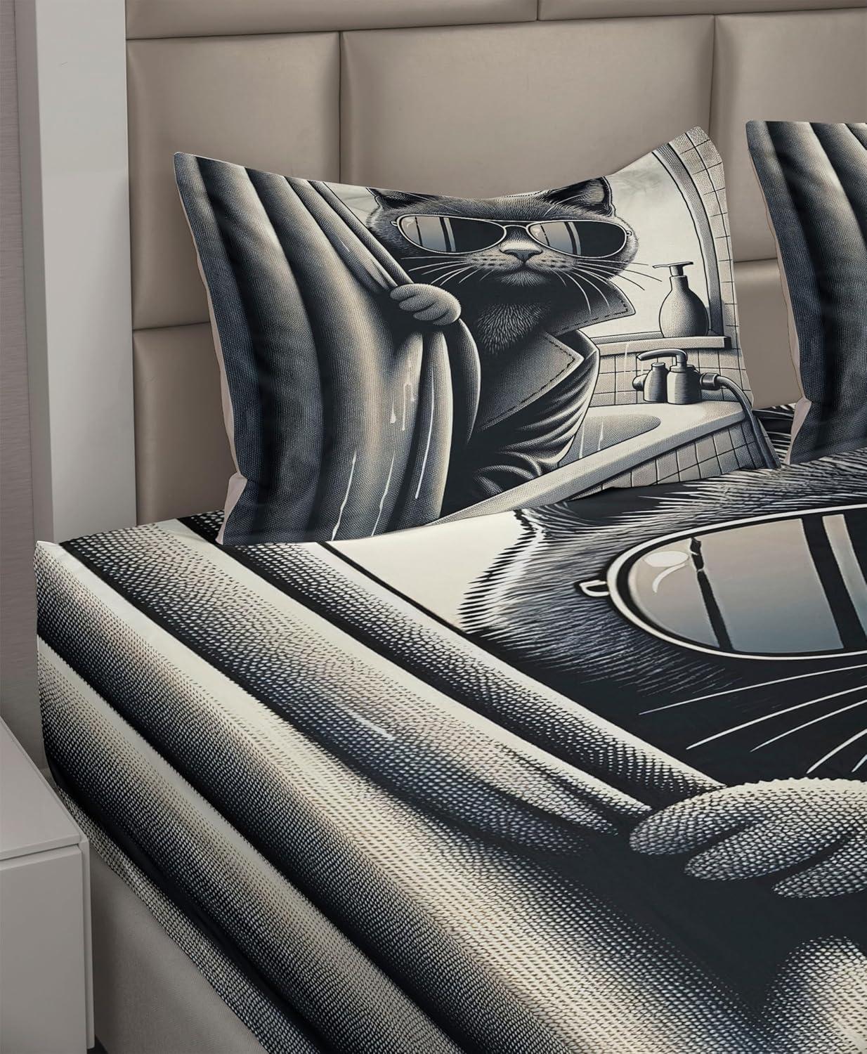 imageAmbesonne Cat Sheet Set Romantic Date Night of Kitties Drinking Milkshake Cozy Night Scene Valentines Fitted and Flat Sheet with Pillowcases Bedding Accent 4 Piece Set King Dark Blue ApricotDark Grey Pale Sepia