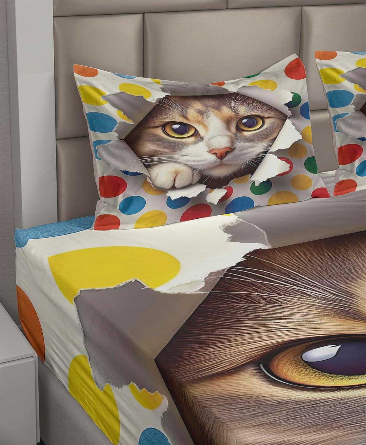 imageAmbesonne Cat Sheet Set Romantic Date Night of Kitties Drinking Milkshake Cozy Night Scene Valentines Fitted and Flat Sheet with Pillowcases Bedding Accent 4 Piece Set King Dark Blue ApricotMulticolor