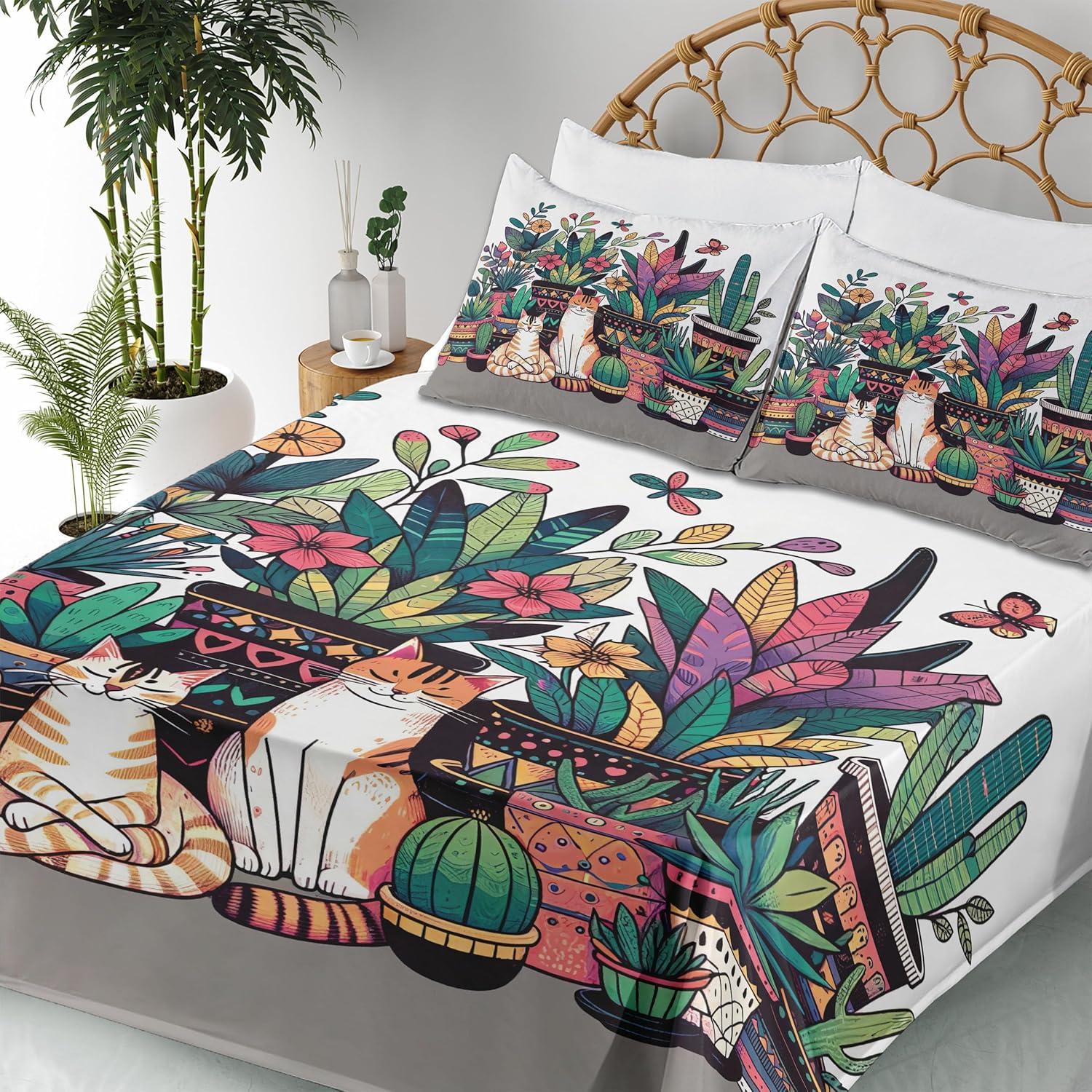 imageAmbesonne Cat Sheet Set Romantic Date Night of Kitties Drinking Milkshake Cozy Night Scene Valentines Fitted and Flat Sheet with Pillowcases Bedding Accent 4 Piece Set King Dark Blue ApricotTeal Pink and Purple