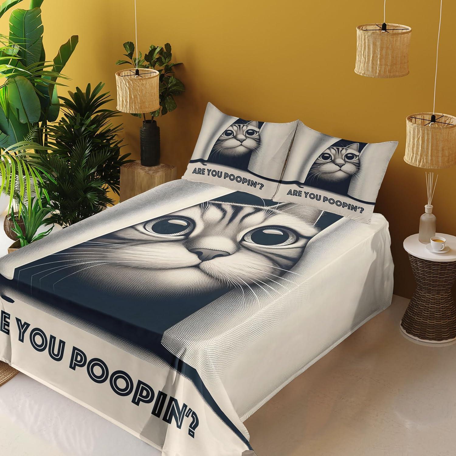 imageAmbesonne Cat Sheet Set Romantic Date Night of Kitties Drinking Milkshake Cozy Night Scene Valentines Fitted and Flat Sheet with Pillowcases Bedding Accent 4 Piece Set King Dark Blue ApricotDark Blue Ivory