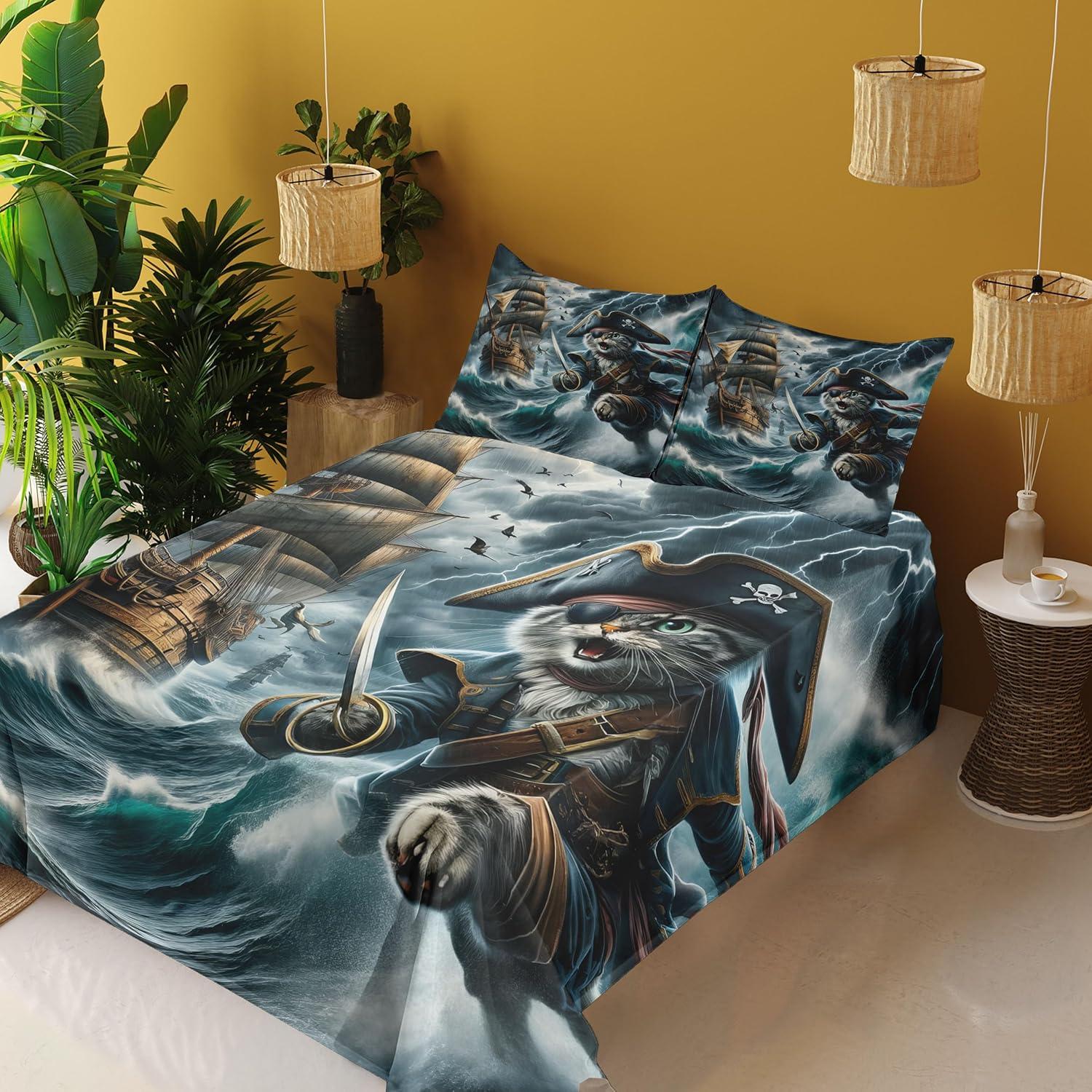 imageAmbesonne Cat Sheet Set Romantic Date Night of Kitties Drinking Milkshake Cozy Night Scene Valentines Fitted and Flat Sheet with Pillowcases Bedding Accent 4 Piece Set King Dark Blue ApricotDark Slate Blue and Amber