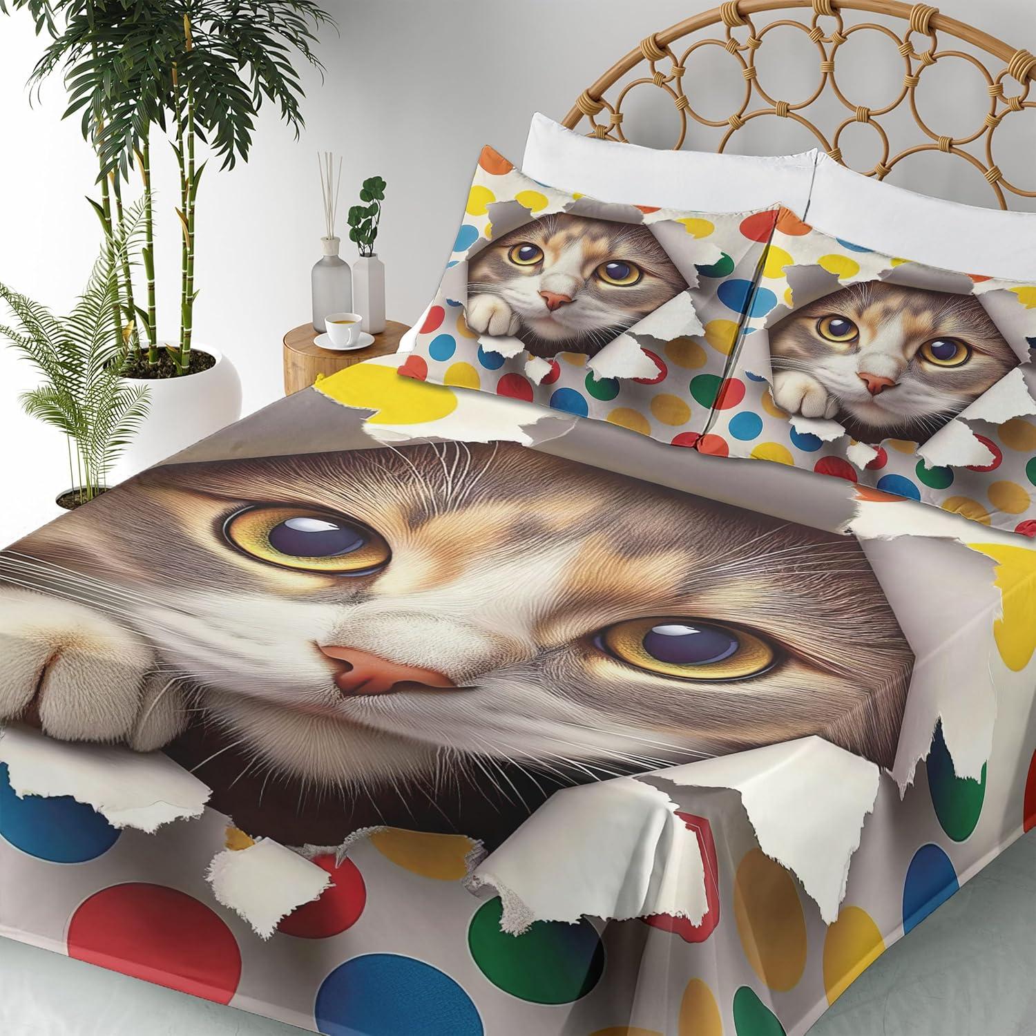 imageAmbesonne Cat Sheet Set Romantic Date Night of Kitties Drinking Milkshake Cozy Night Scene Valentines Fitted and Flat Sheet with Pillowcases Bedding Accent 4 Piece Set King Dark Blue ApricotMulticolor