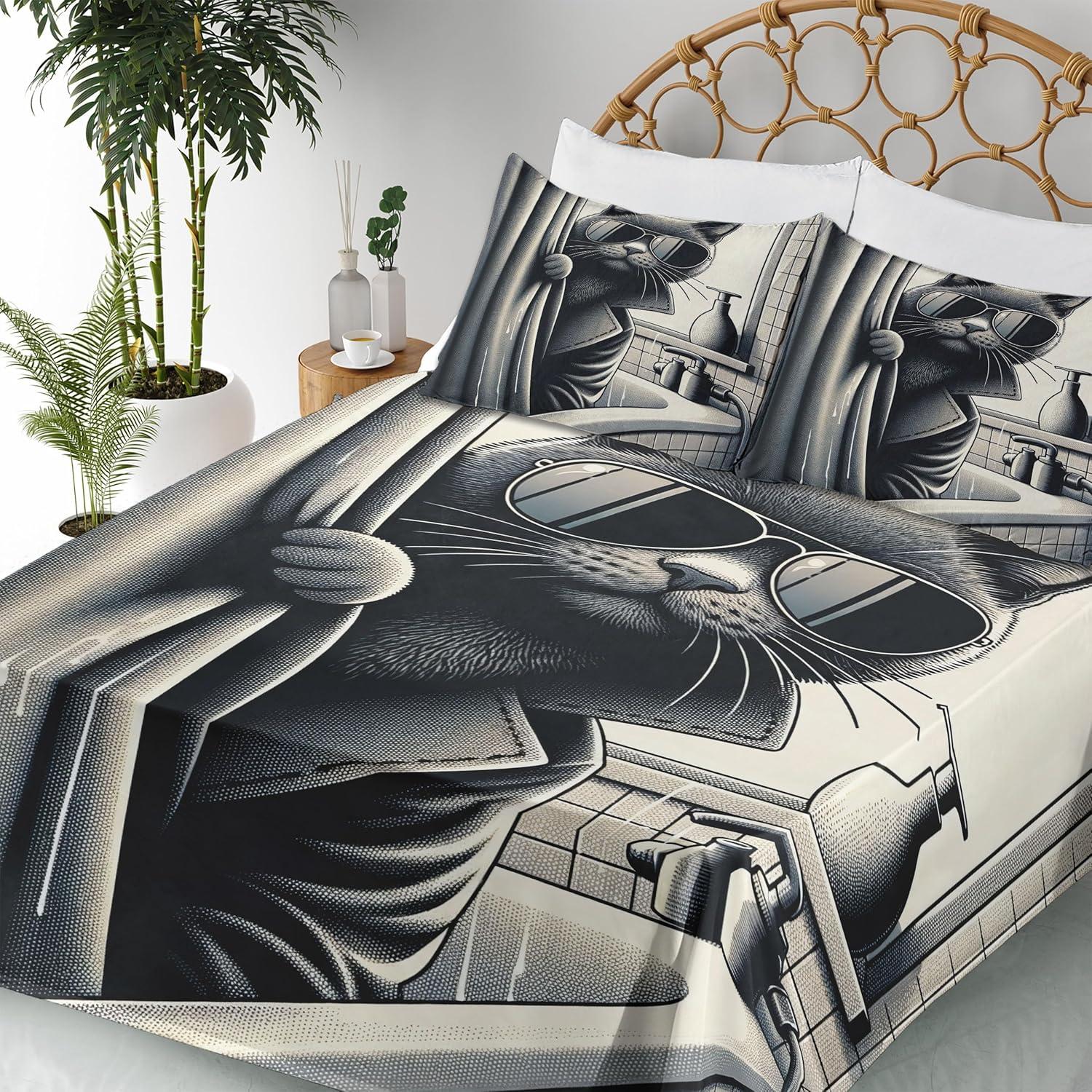 imageAmbesonne Cat Sheet Set Romantic Date Night of Kitties Drinking Milkshake Cozy Night Scene Valentines Fitted and Flat Sheet with Pillowcases Bedding Accent 4 Piece Set King Dark Blue ApricotDark Grey Pale Sepia