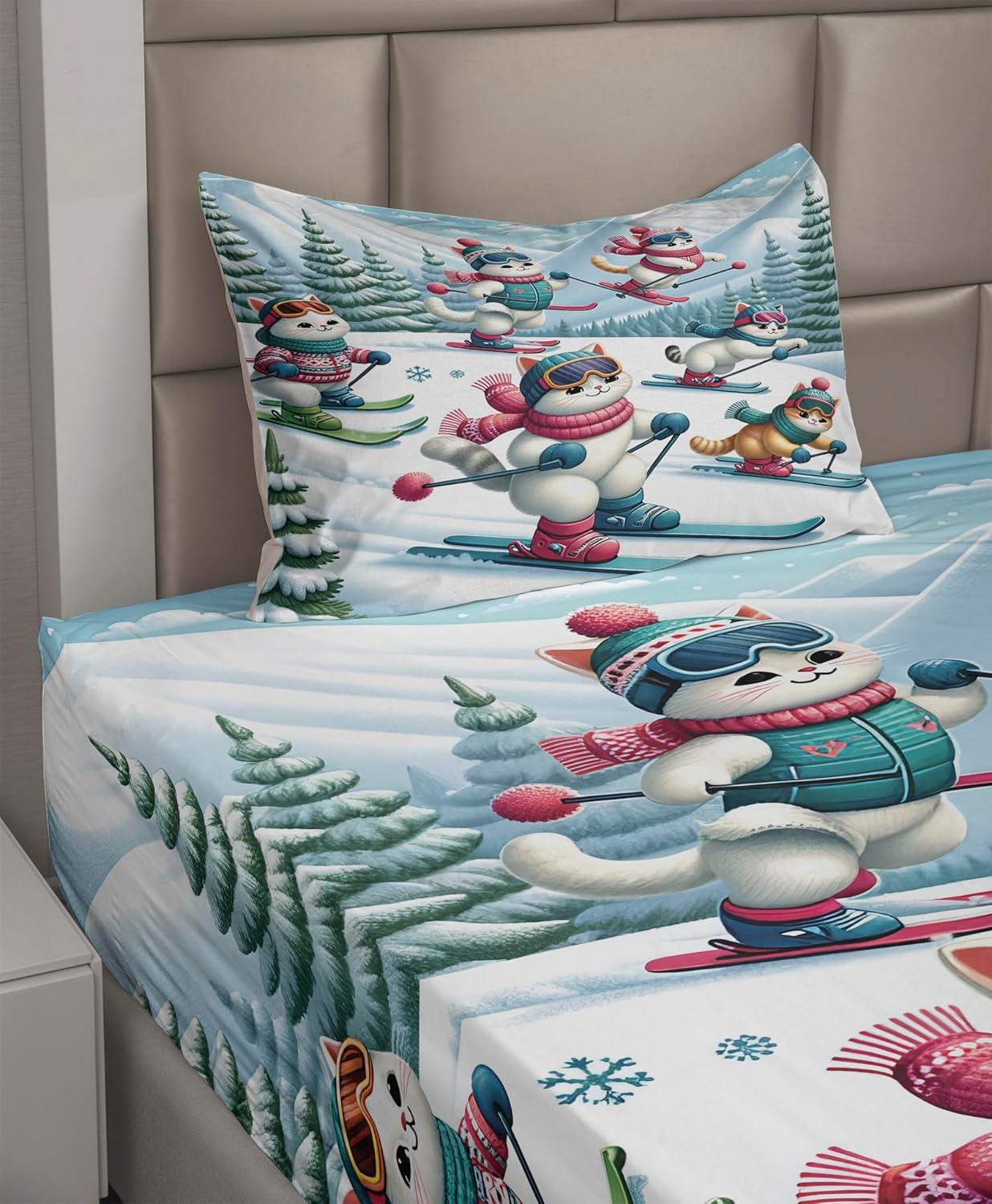 imageAmbesonne Cat Sheet Set Romantic Date Night of Kitties Drinking Milkshake Cozy Night Scene Valentines Fitted and Flat Sheet with Pillowcases Bedding Accent 4 Piece Set King Dark Blue ApricotPale Blue Raspberry White