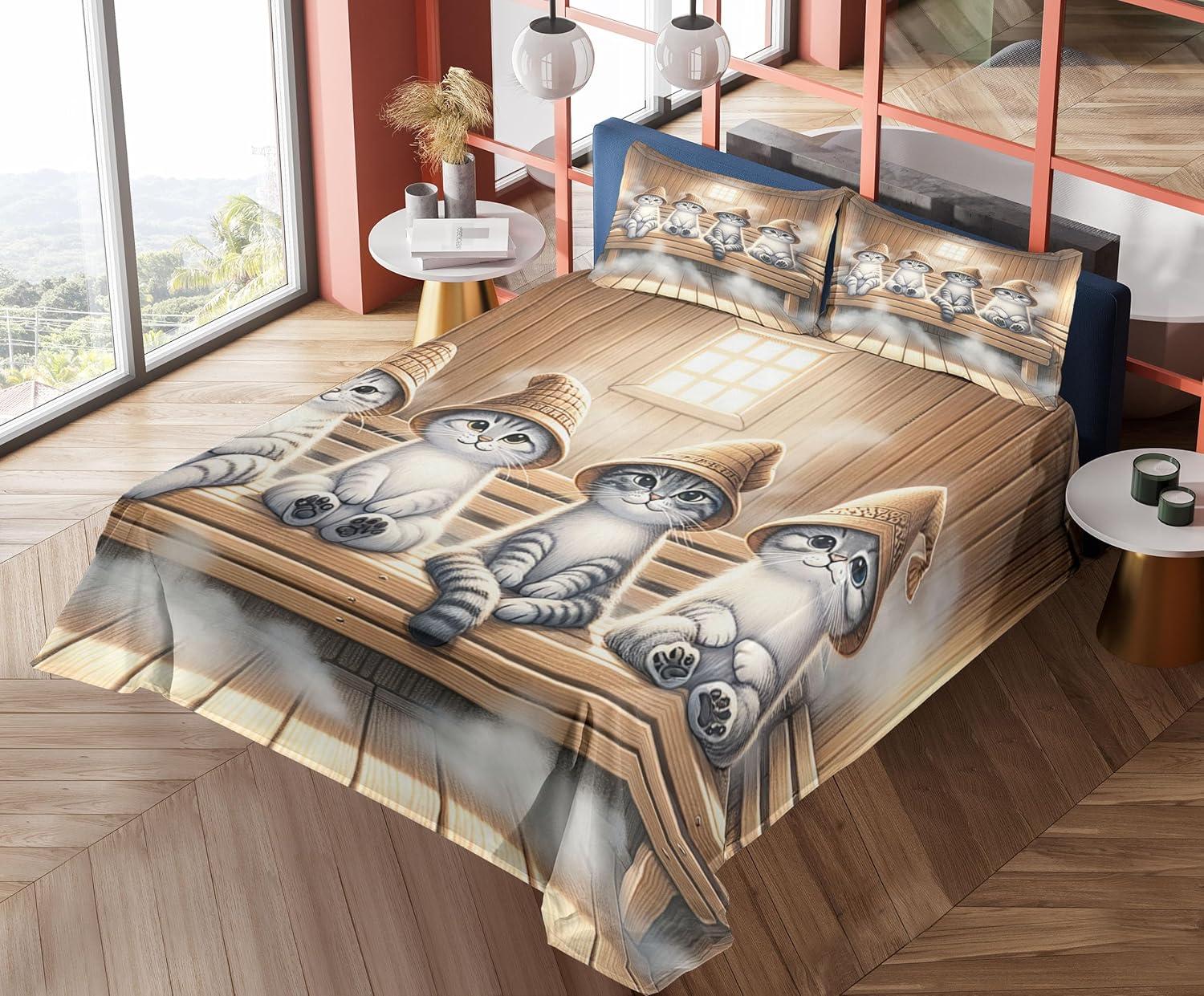 imageAmbesonne Cat Sheet Set Romantic Date Night of Kitties Drinking Milkshake Cozy Night Scene Valentines Fitted and Flat Sheet with Pillowcases Bedding Accent 4 Piece Set King Dark Blue ApricotPastel Brown and Pale Grey