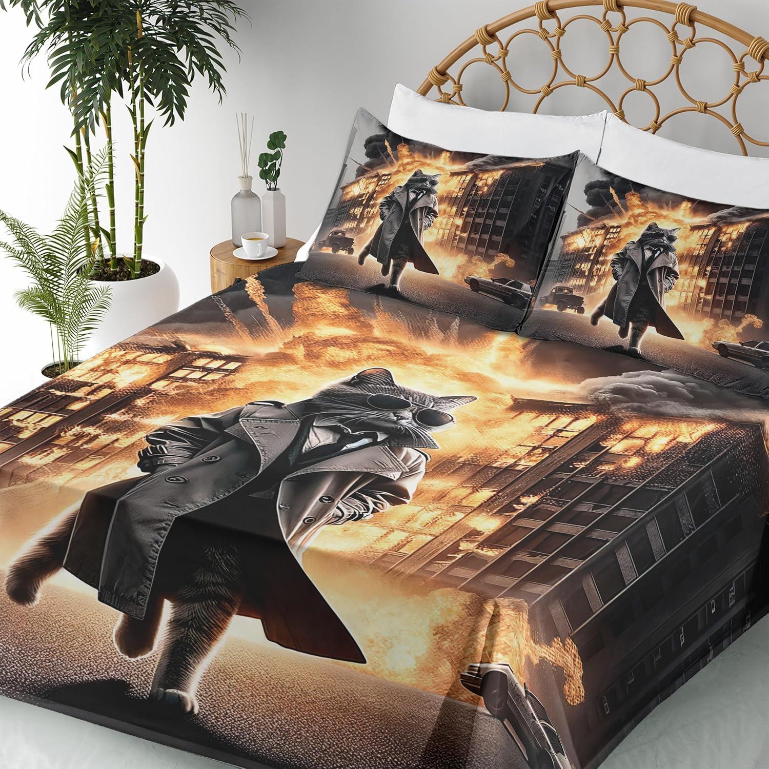 imageAmbesonne Cat Sheet Set Romantic Date Night of Kitties Drinking Milkshake Cozy Night Scene Valentines Fitted and Flat Sheet with Pillowcases Bedding Accent 4 Piece Set King Dark Blue ApricotPale Orange and Dark Grey