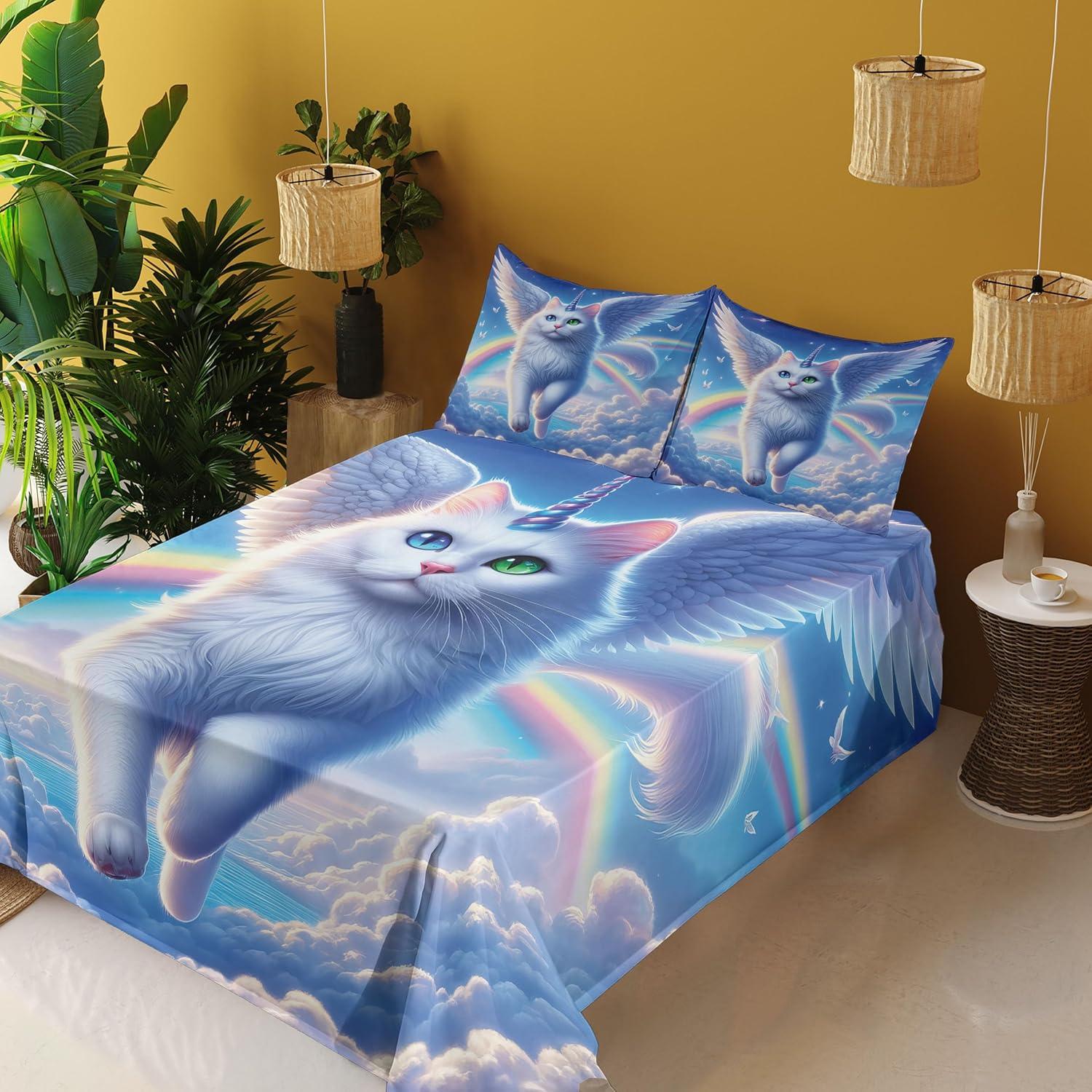 imageAmbesonne Cat Sheet Set Romantic Date Night of Kitties Drinking Milkshake Cozy Night Scene Valentines Fitted and Flat Sheet with Pillowcases Bedding Accent 4 Piece Set King Dark Blue ApricotAzure Blue Pale Pink