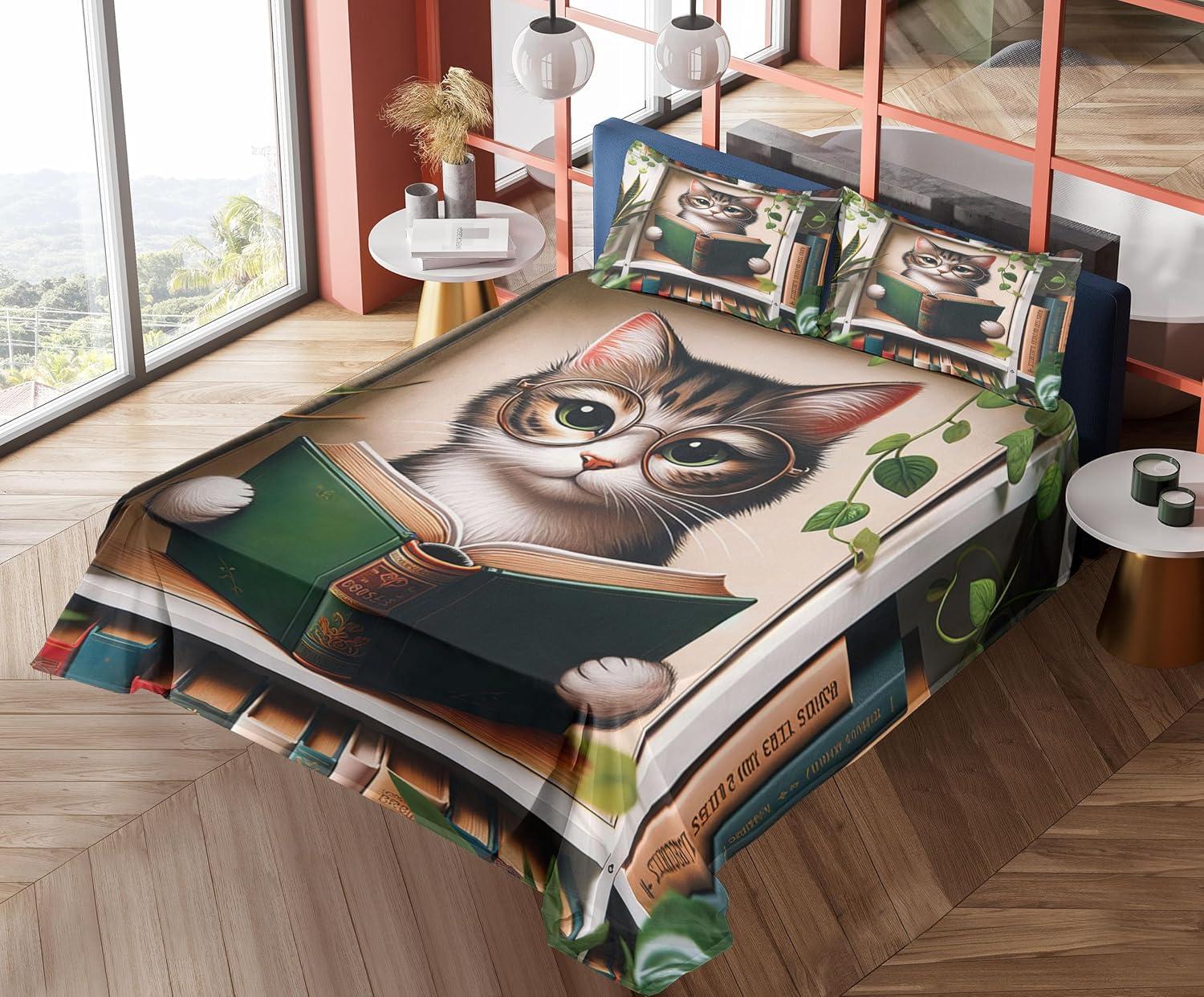 imageAmbesonne Cat Sheet Set Romantic Date Night of Kitties Drinking Milkshake Cozy Night Scene Valentines Fitted and Flat Sheet with Pillowcases Bedding Accent 4 Piece Set King Dark Blue ApricotGreen Paprika Beige