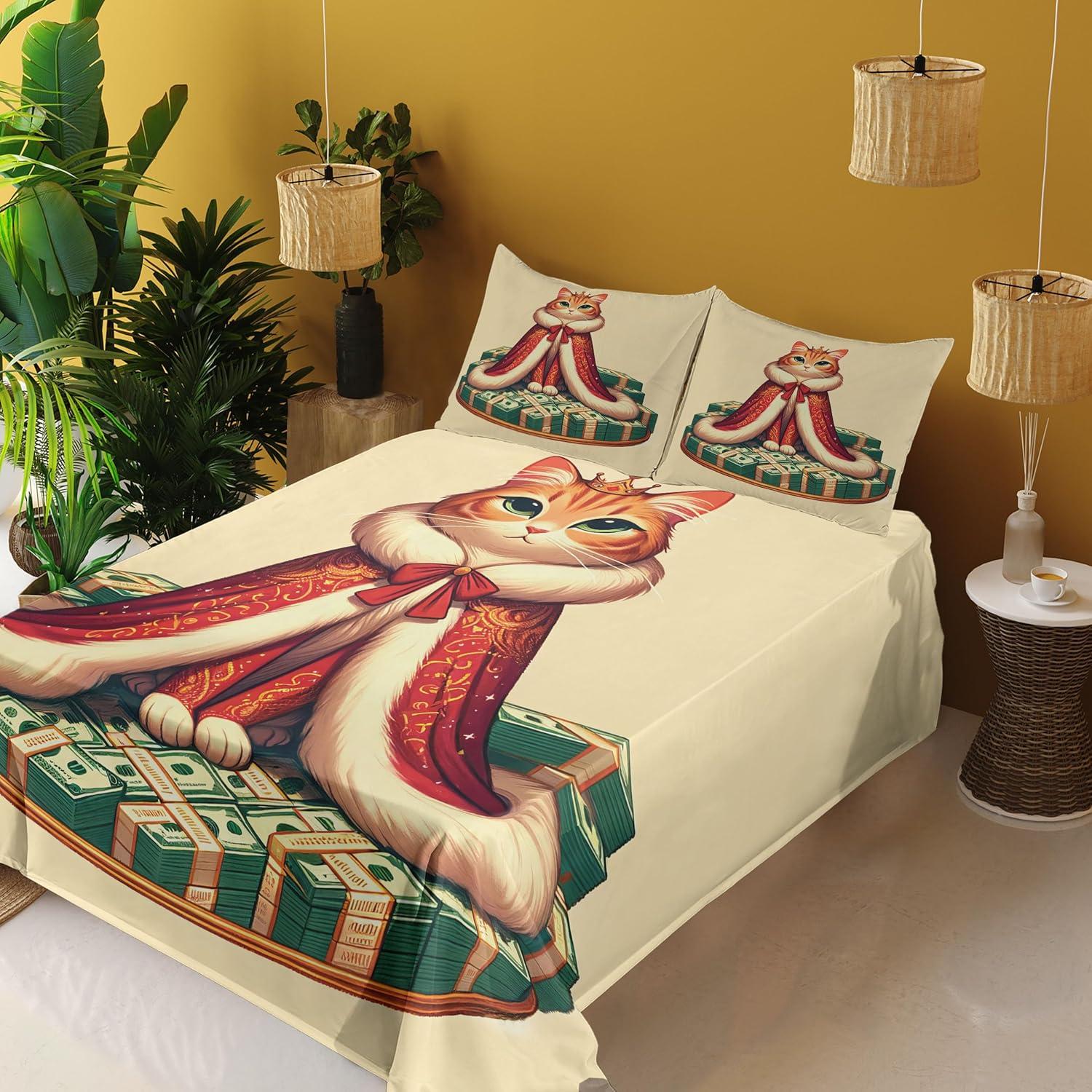 imageAmbesonne Cat Sheet Set Romantic Date Night of Kitties Drinking Milkshake Cozy Night Scene Valentines Fitted and Flat Sheet with Pillowcases Bedding Accent 4 Piece Set King Dark Blue ApricotCream Hunter Green and Orange