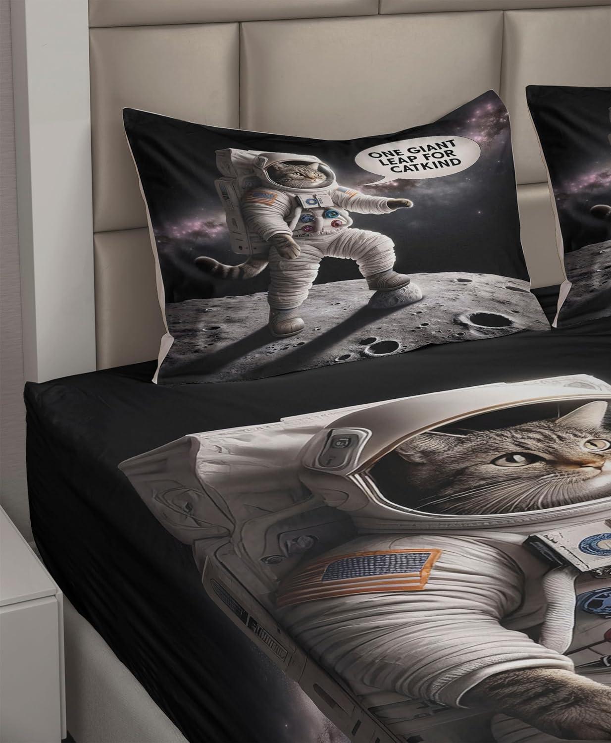 imageAmbesonne Cat Sheet Set Romantic Date Night of Kitties Drinking Milkshake Cozy Night Scene Valentines Fitted and Flat Sheet with Pillowcases Bedding Accent 4 Piece Set King Dark Blue ApricotDark Purple Grey Coconut