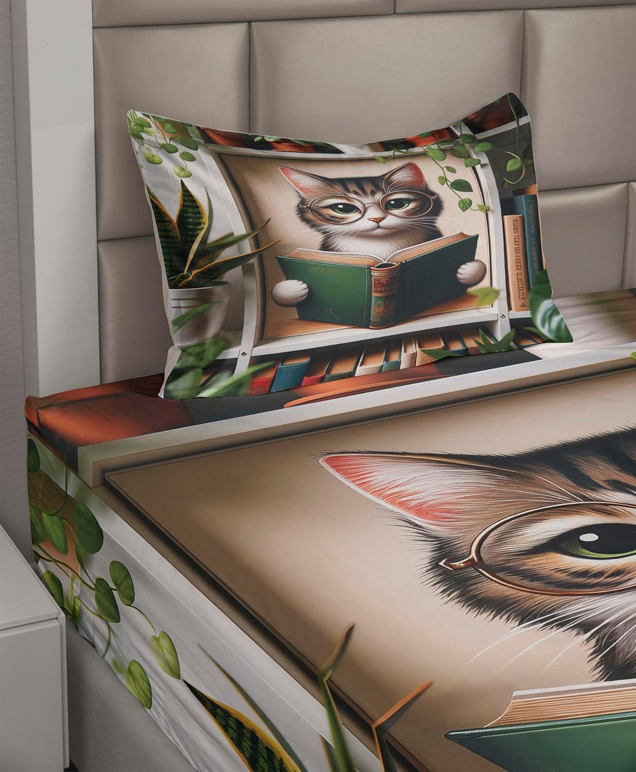 imageAmbesonne Cat Sheet Set Romantic Date Night of Kitties Drinking Milkshake Cozy Night Scene Valentines Fitted and Flat Sheet with Pillowcases Bedding Accent 4 Piece Set King Dark Blue ApricotGreen Paprika Beige