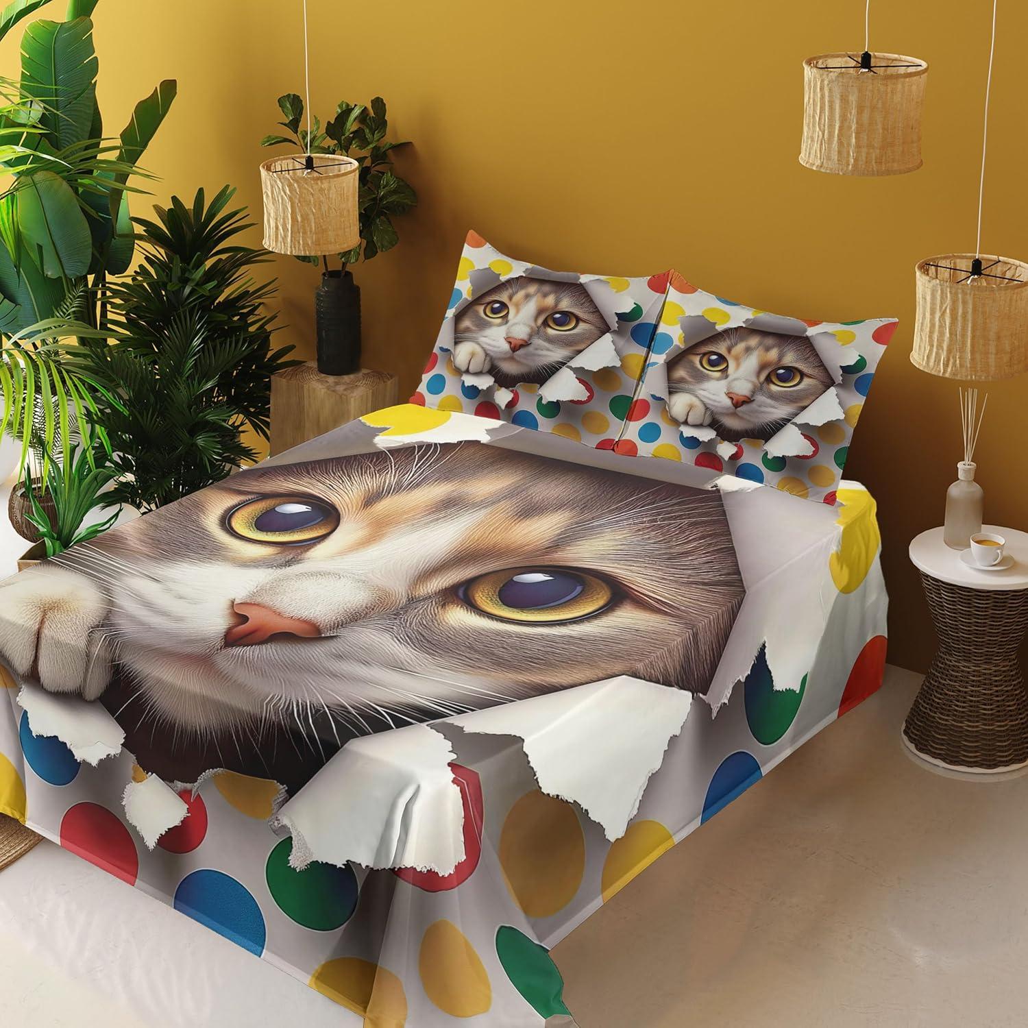 imageAmbesonne Cat Sheet Set Romantic Date Night of Kitties Drinking Milkshake Cozy Night Scene Valentines Fitted and Flat Sheet with Pillowcases Bedding Accent 4 Piece Set King Dark Blue ApricotMulticolor
