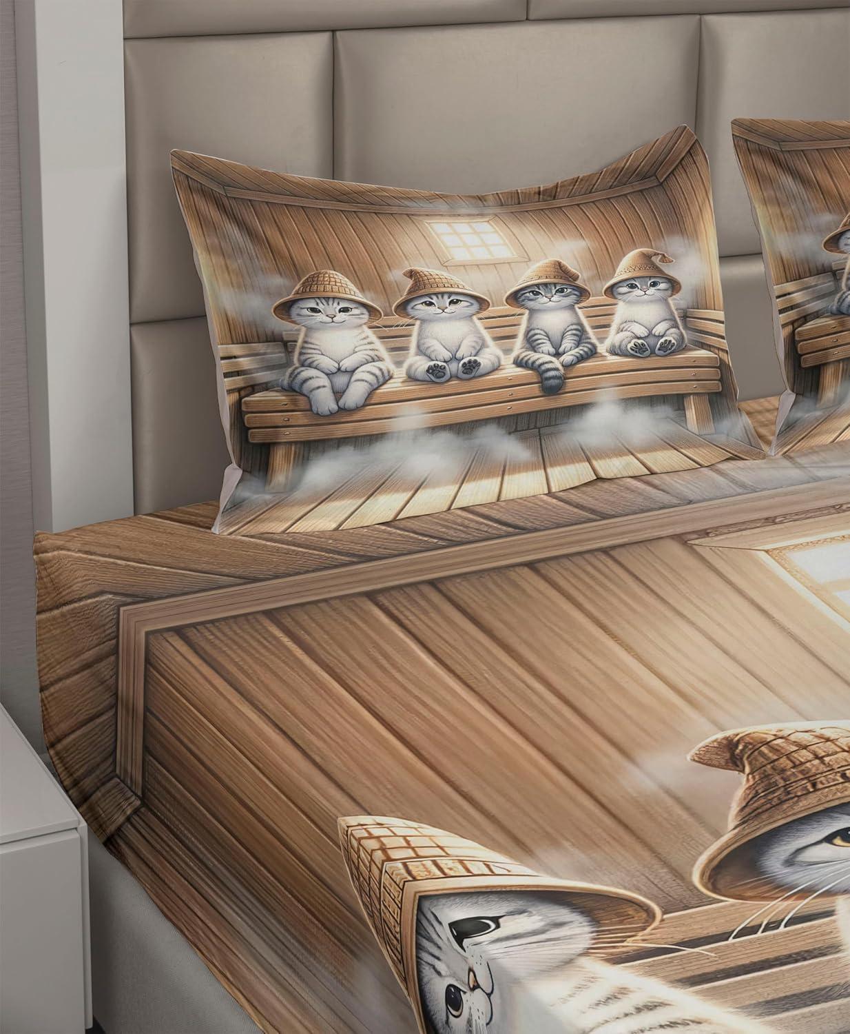 imageAmbesonne Cat Sheet Set Romantic Date Night of Kitties Drinking Milkshake Cozy Night Scene Valentines Fitted and Flat Sheet with Pillowcases Bedding Accent 4 Piece Set King Dark Blue ApricotPastel Brown and Pale Grey