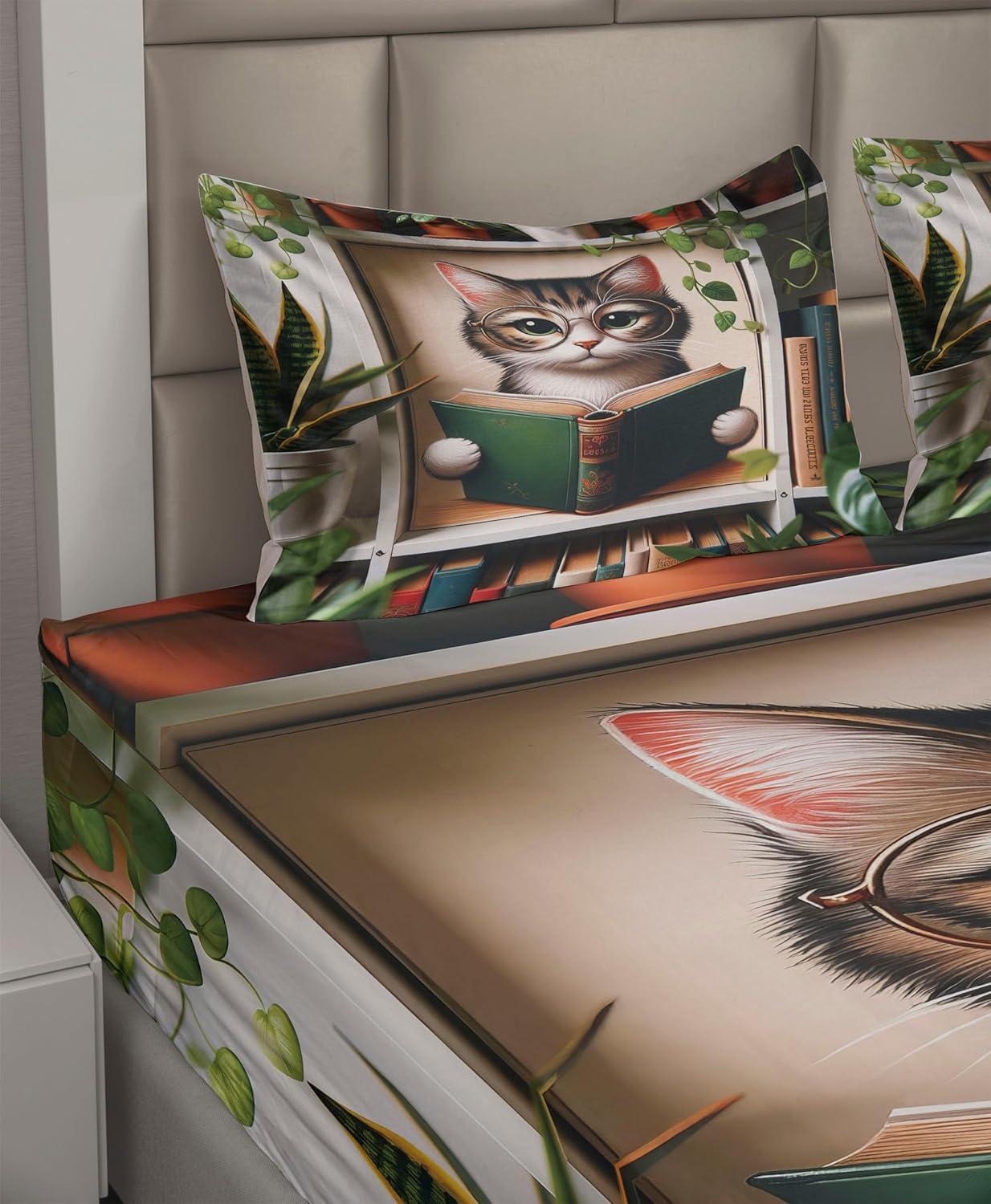 imageAmbesonne Cat Sheet Set Romantic Date Night of Kitties Drinking Milkshake Cozy Night Scene Valentines Fitted and Flat Sheet with Pillowcases Bedding Accent 4 Piece Set King Dark Blue ApricotGreen Paprika Beige
