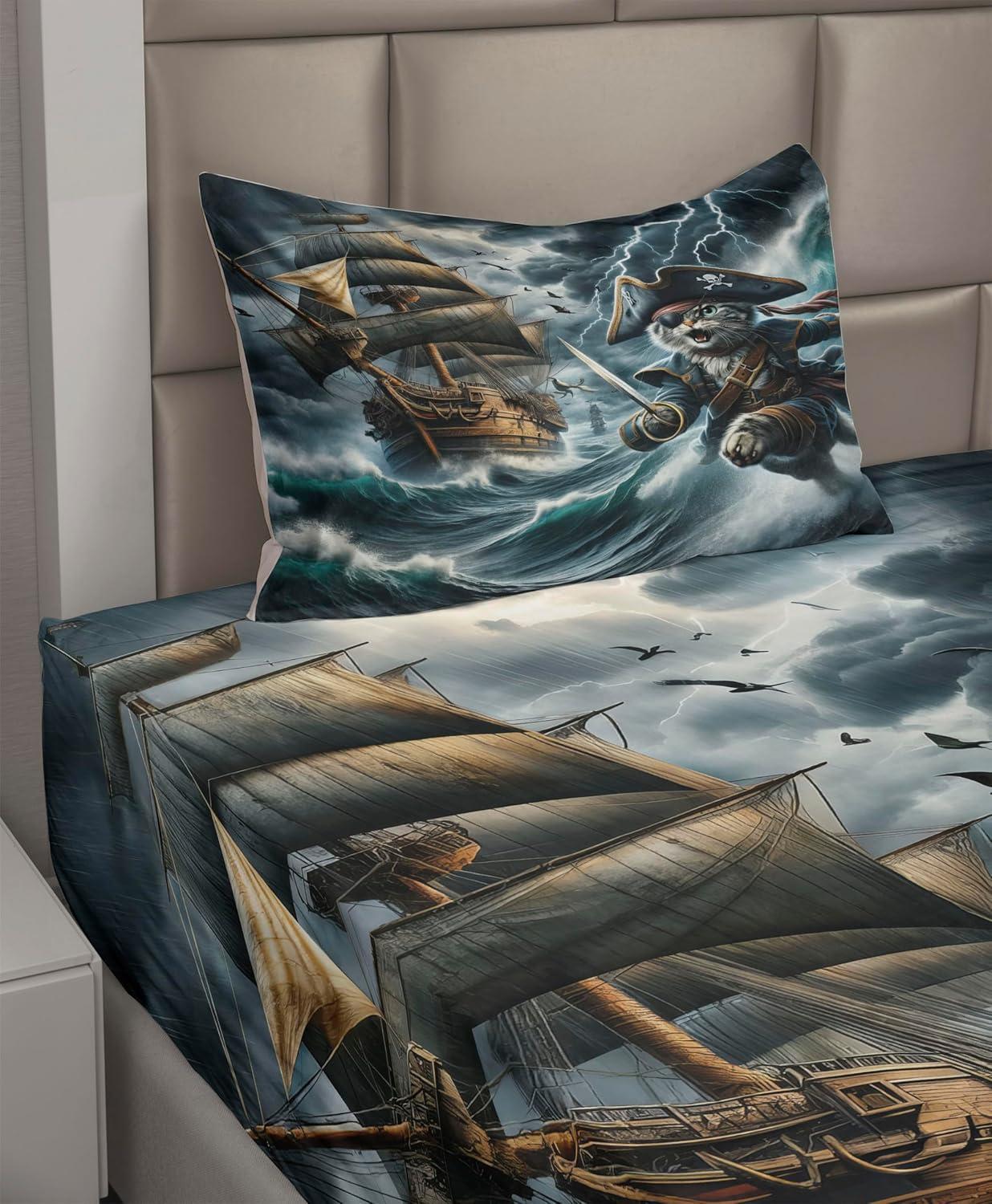 imageAmbesonne Cat Sheet Set Romantic Date Night of Kitties Drinking Milkshake Cozy Night Scene Valentines Fitted and Flat Sheet with Pillowcases Bedding Accent 4 Piece Set King Dark Blue ApricotDark Slate Blue and Amber