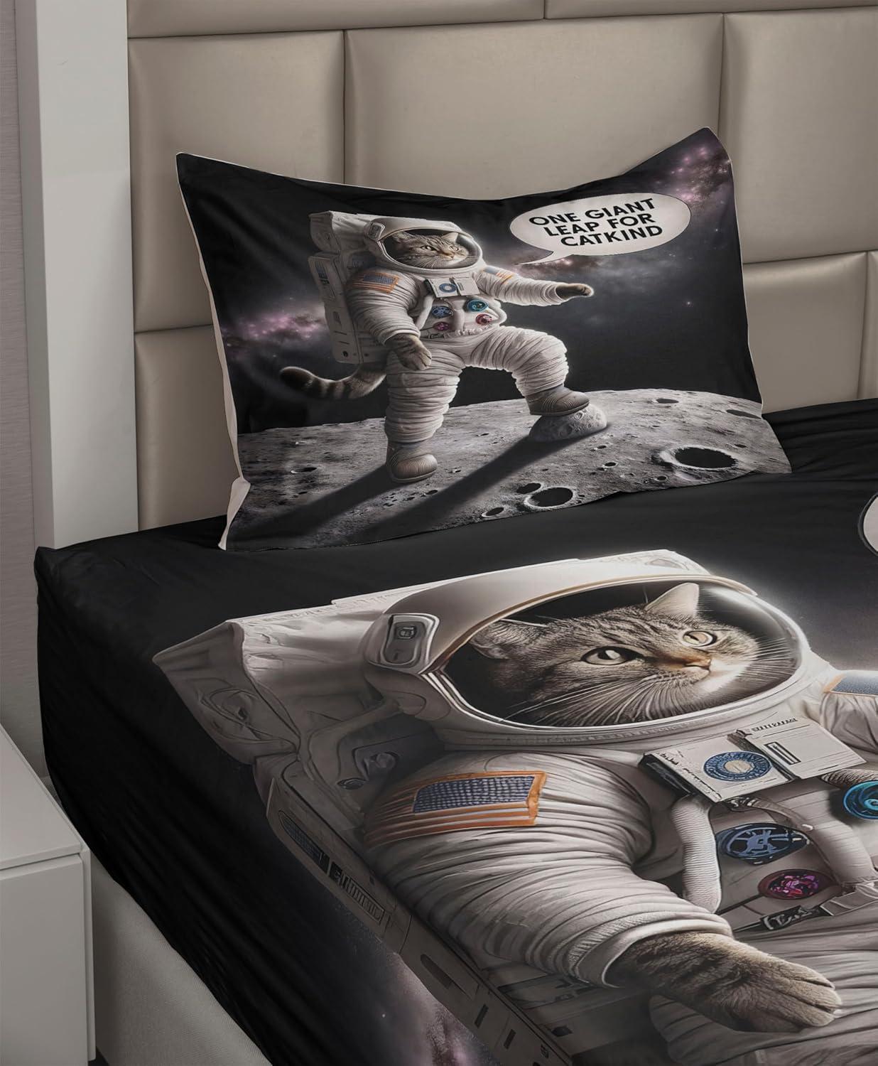 imageAmbesonne Cat Sheet Set Romantic Date Night of Kitties Drinking Milkshake Cozy Night Scene Valentines Fitted and Flat Sheet with Pillowcases Bedding Accent 4 Piece Set King Dark Blue ApricotDark Purple Grey Coconut