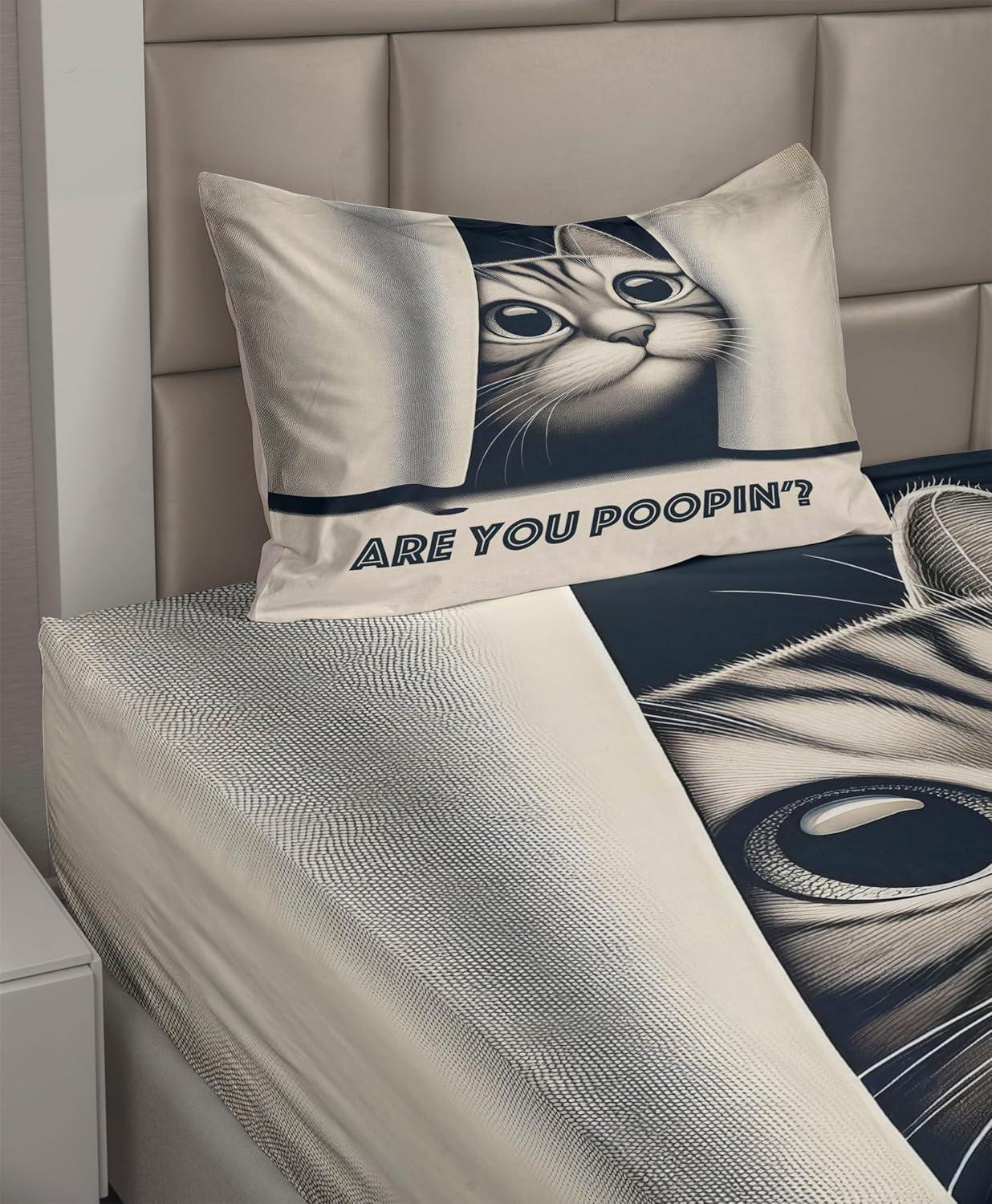 imageAmbesonne Cat Sheet Set Romantic Date Night of Kitties Drinking Milkshake Cozy Night Scene Valentines Fitted and Flat Sheet with Pillowcases Bedding Accent 4 Piece Set King Dark Blue ApricotDark Blue Ivory