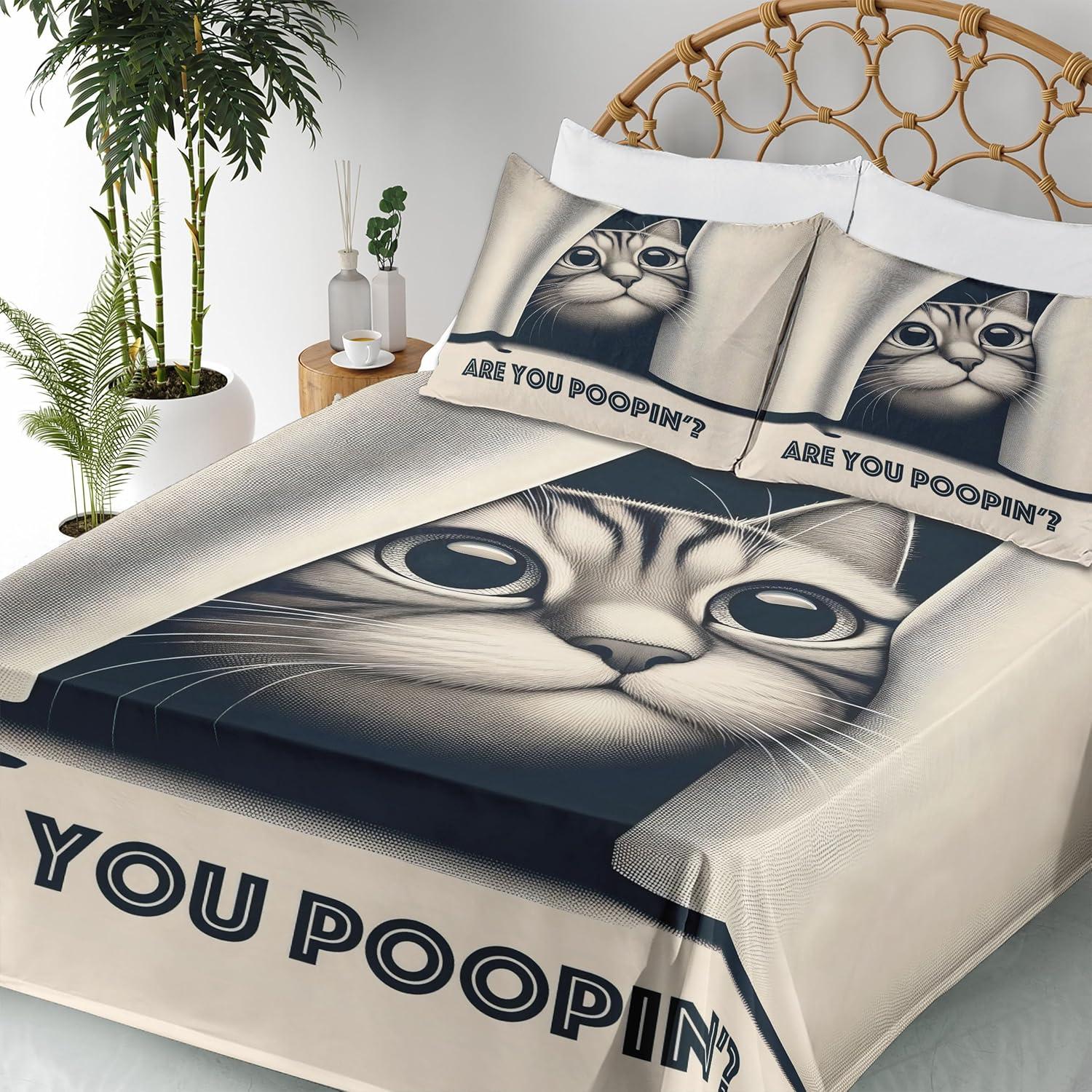 imageAmbesonne Cat Sheet Set Romantic Date Night of Kitties Drinking Milkshake Cozy Night Scene Valentines Fitted and Flat Sheet with Pillowcases Bedding Accent 4 Piece Set King Dark Blue ApricotDark Blue Ivory