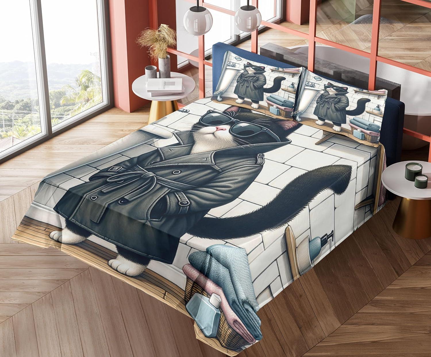 imageAmbesonne Cat Sheet Set Romantic Date Night of Kitties Drinking Milkshake Cozy Night Scene Valentines Fitted and Flat Sheet with Pillowcases Bedding Accent 4 Piece Set King Dark Blue ApricotCharcoal Grey White