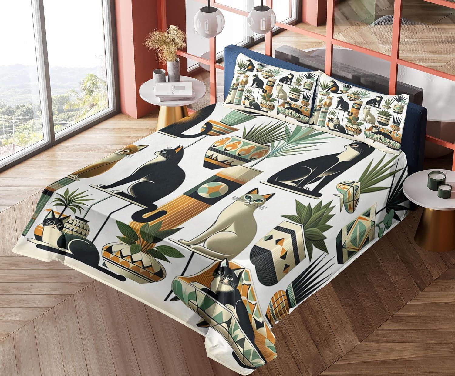 imageAmbesonne Cat Sheet Set Romantic Date Night of Kitties Drinking Milkshake Cozy Night Scene Valentines Fitted and Flat Sheet with Pillowcases Bedding Accent 4 Piece Set King Dark Blue ApricotBlack Ginger Mint Green