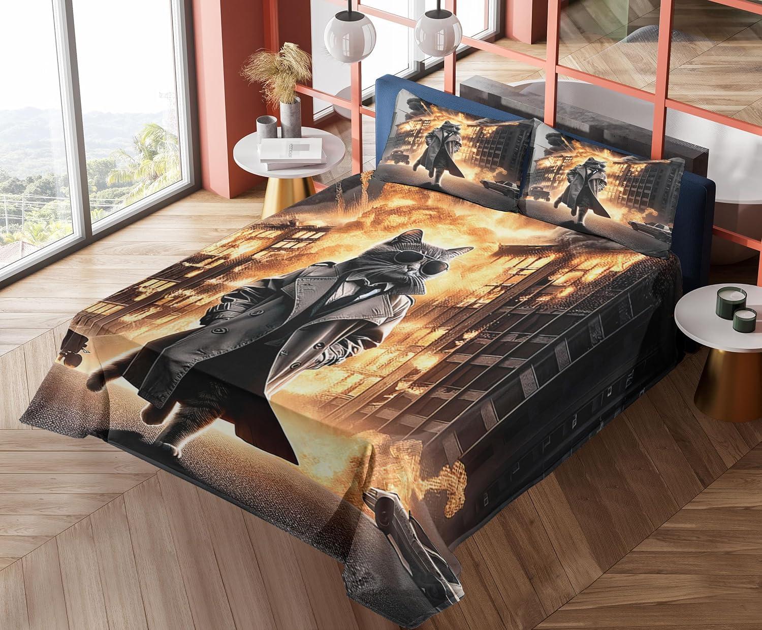 imageAmbesonne Cat Sheet Set Romantic Date Night of Kitties Drinking Milkshake Cozy Night Scene Valentines Fitted and Flat Sheet with Pillowcases Bedding Accent 4 Piece Set King Dark Blue ApricotPale Orange and Dark Grey
