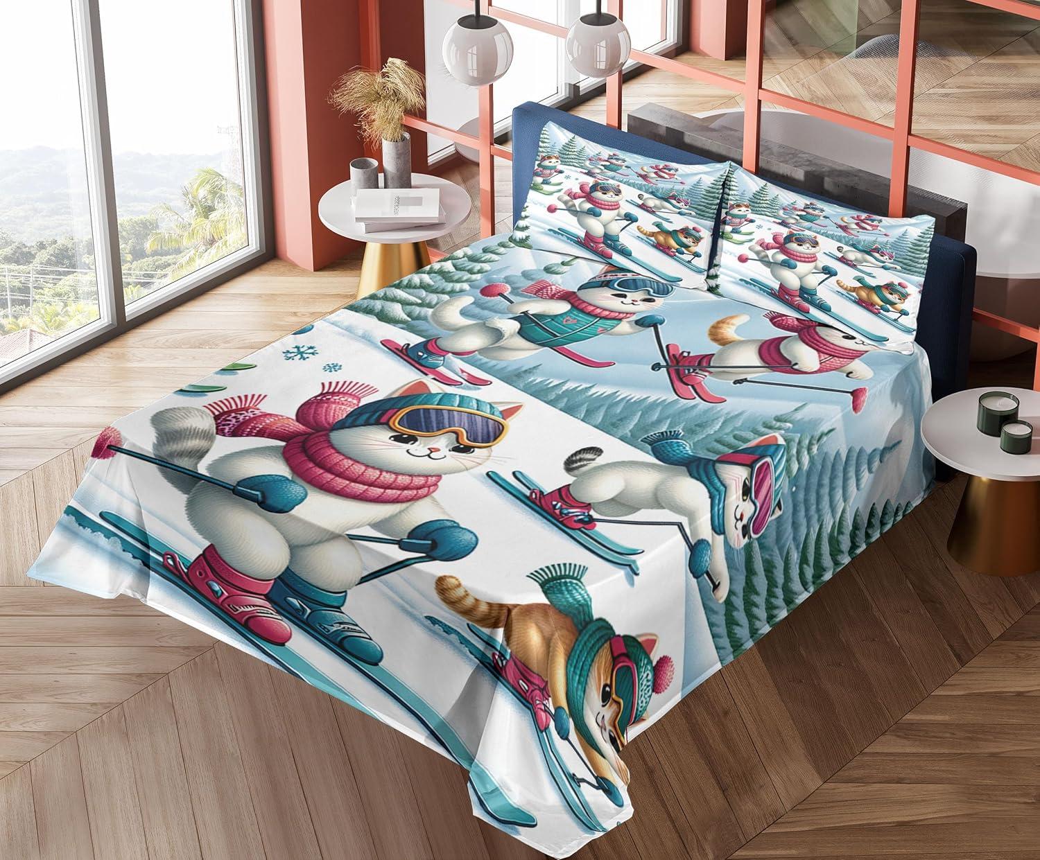 imageAmbesonne Cat Sheet Set Romantic Date Night of Kitties Drinking Milkshake Cozy Night Scene Valentines Fitted and Flat Sheet with Pillowcases Bedding Accent 4 Piece Set King Dark Blue ApricotPale Blue Raspberry White