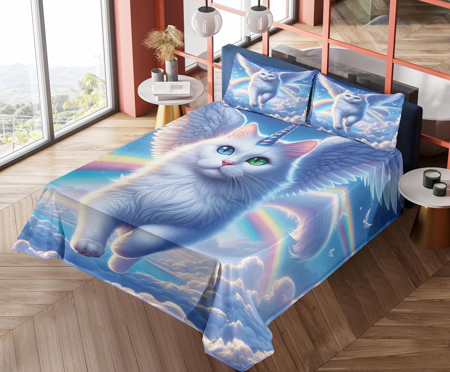 imageAmbesonne Cat Sheet Set Romantic Date Night of Kitties Drinking Milkshake Cozy Night Scene Valentines Fitted and Flat Sheet with Pillowcases Bedding Accent 4 Piece Set King Dark Blue ApricotAzure Blue Pale Pink