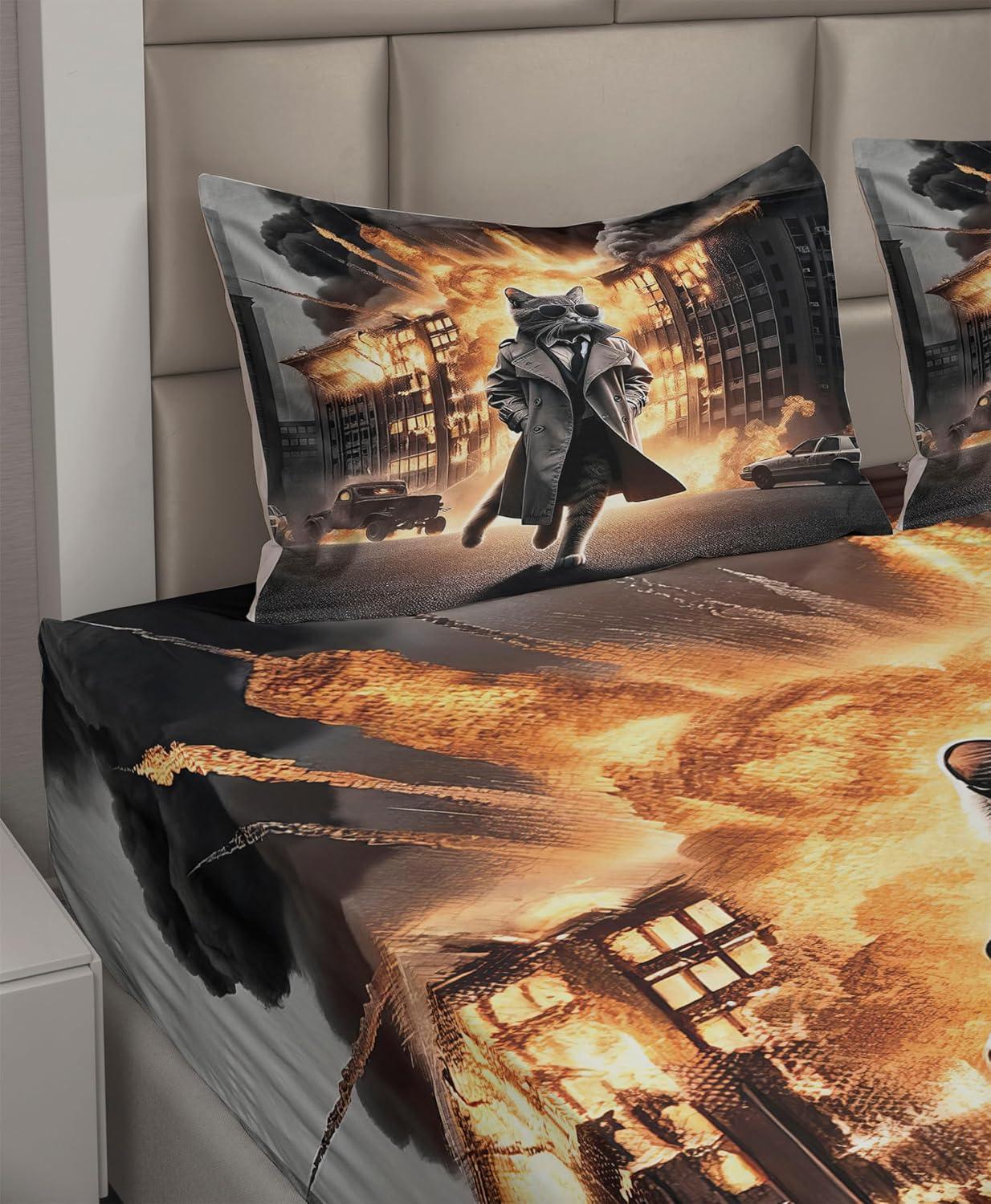 imageAmbesonne Cat Sheet Set Romantic Date Night of Kitties Drinking Milkshake Cozy Night Scene Valentines Fitted and Flat Sheet with Pillowcases Bedding Accent 4 Piece Set King Dark Blue ApricotPale Orange and Dark Grey