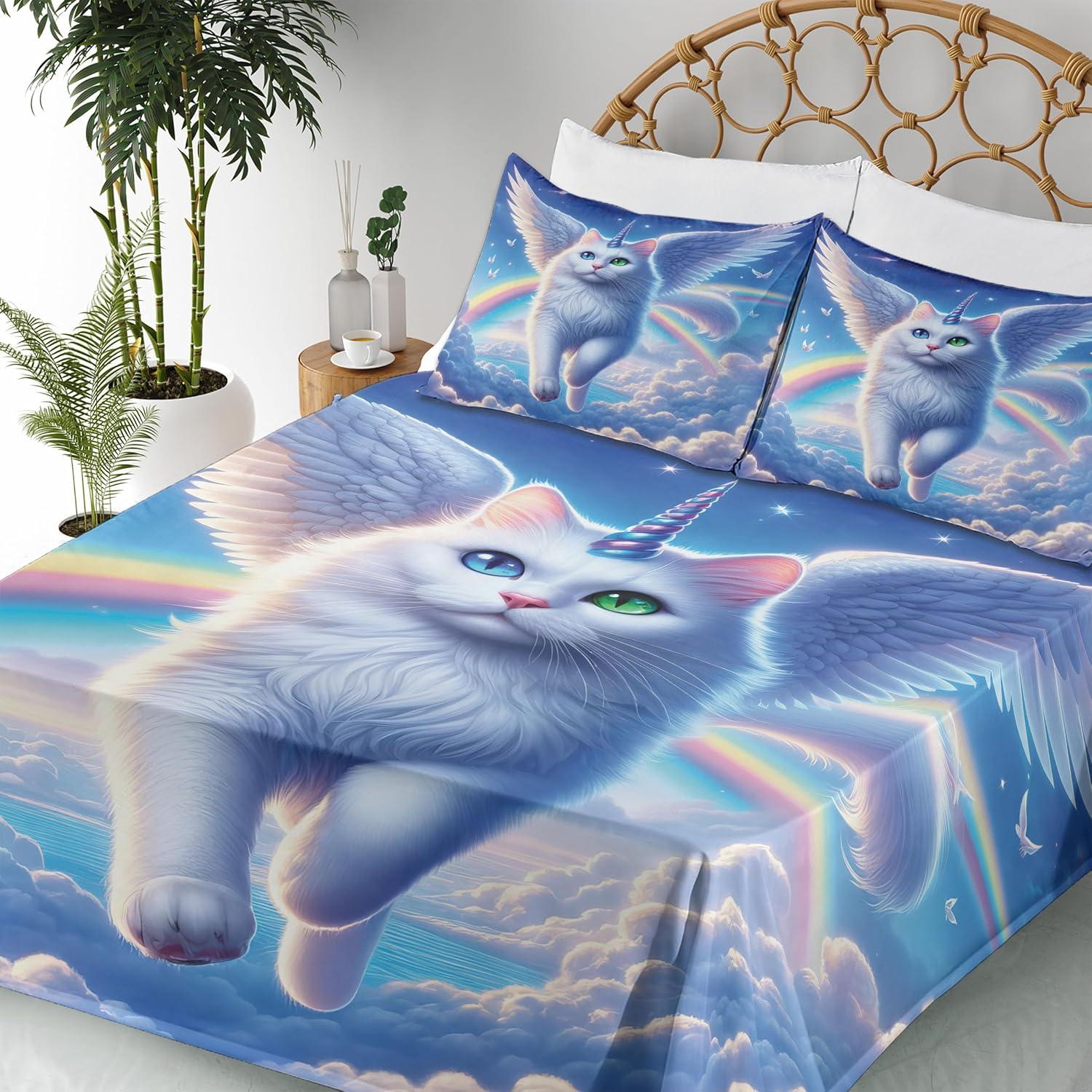 imageAmbesonne Cat Sheet Set Romantic Date Night of Kitties Drinking Milkshake Cozy Night Scene Valentines Fitted and Flat Sheet with Pillowcases Bedding Accent 4 Piece Set King Dark Blue ApricotAzure Blue Pale Pink